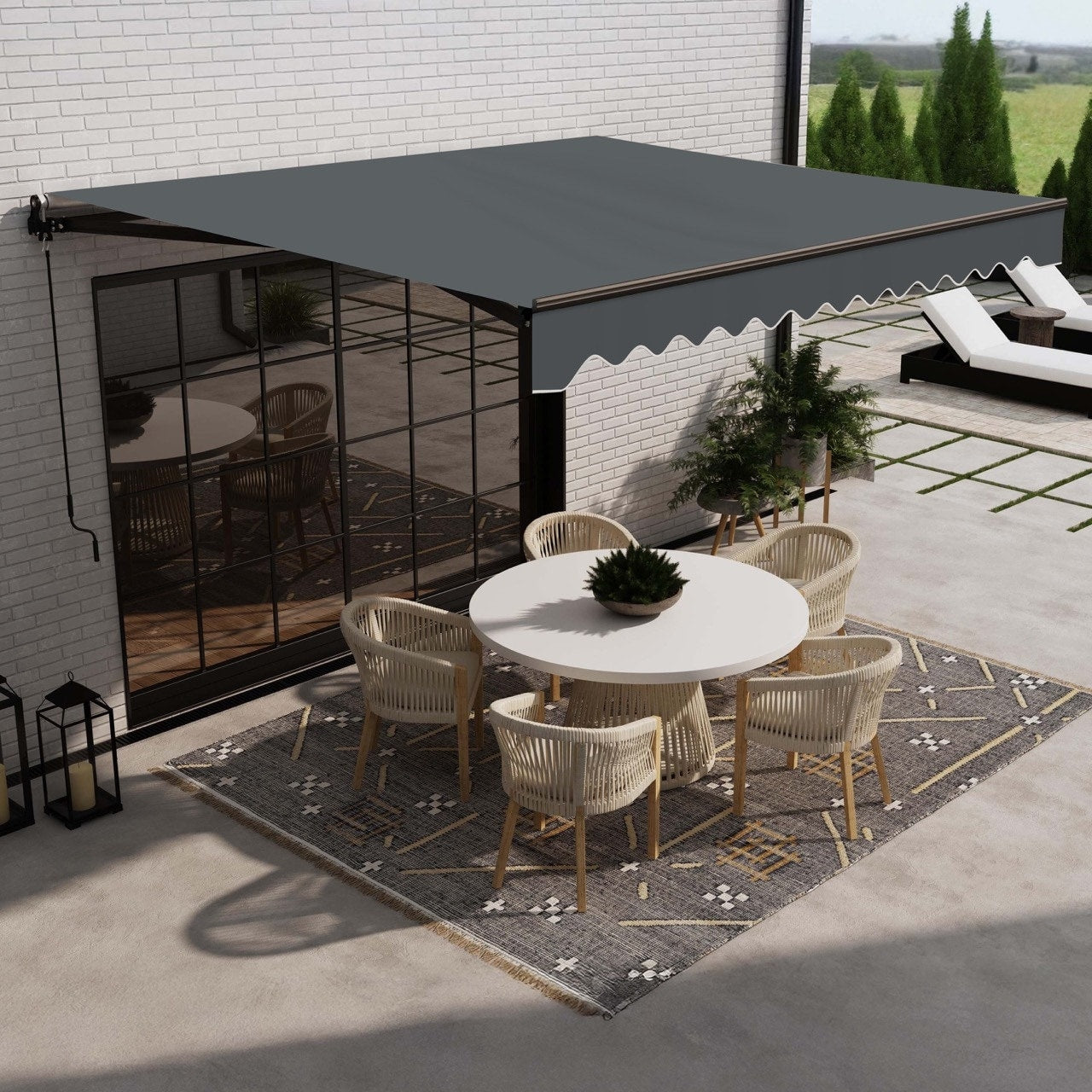 Aleko Black Frame Retractable Home Patio Canopy Awning 13 X 10 Ft Ivory