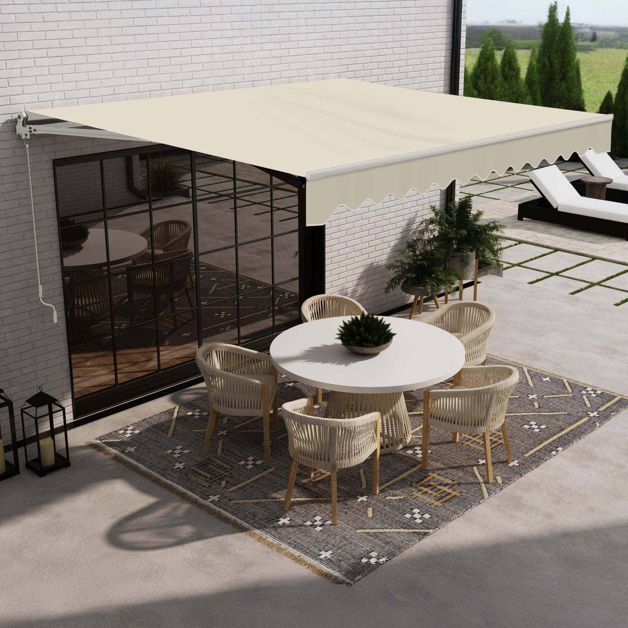 Aleko Motorized Retractable 10 X 8 Ft Home Patio Canopy Awning Ivory