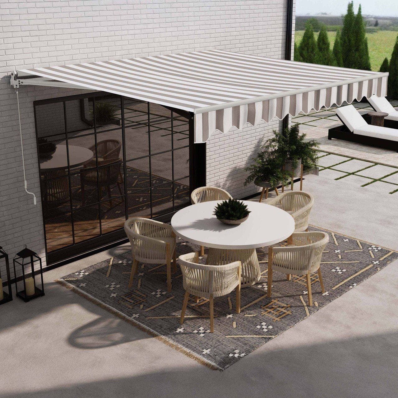 Aleko Motorized Retractable Home Patio Awning 10X8 Grey White