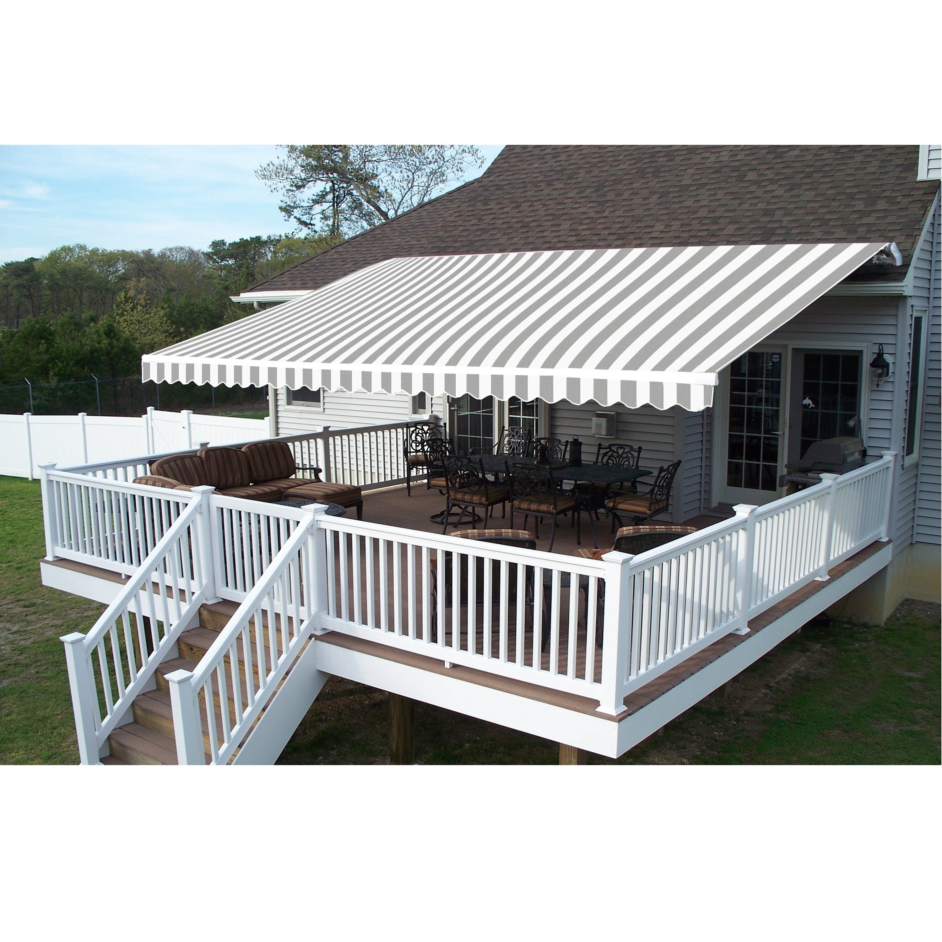 Aleko Motorized Retractable Outdoor Patio Awning 13X10 Grey White