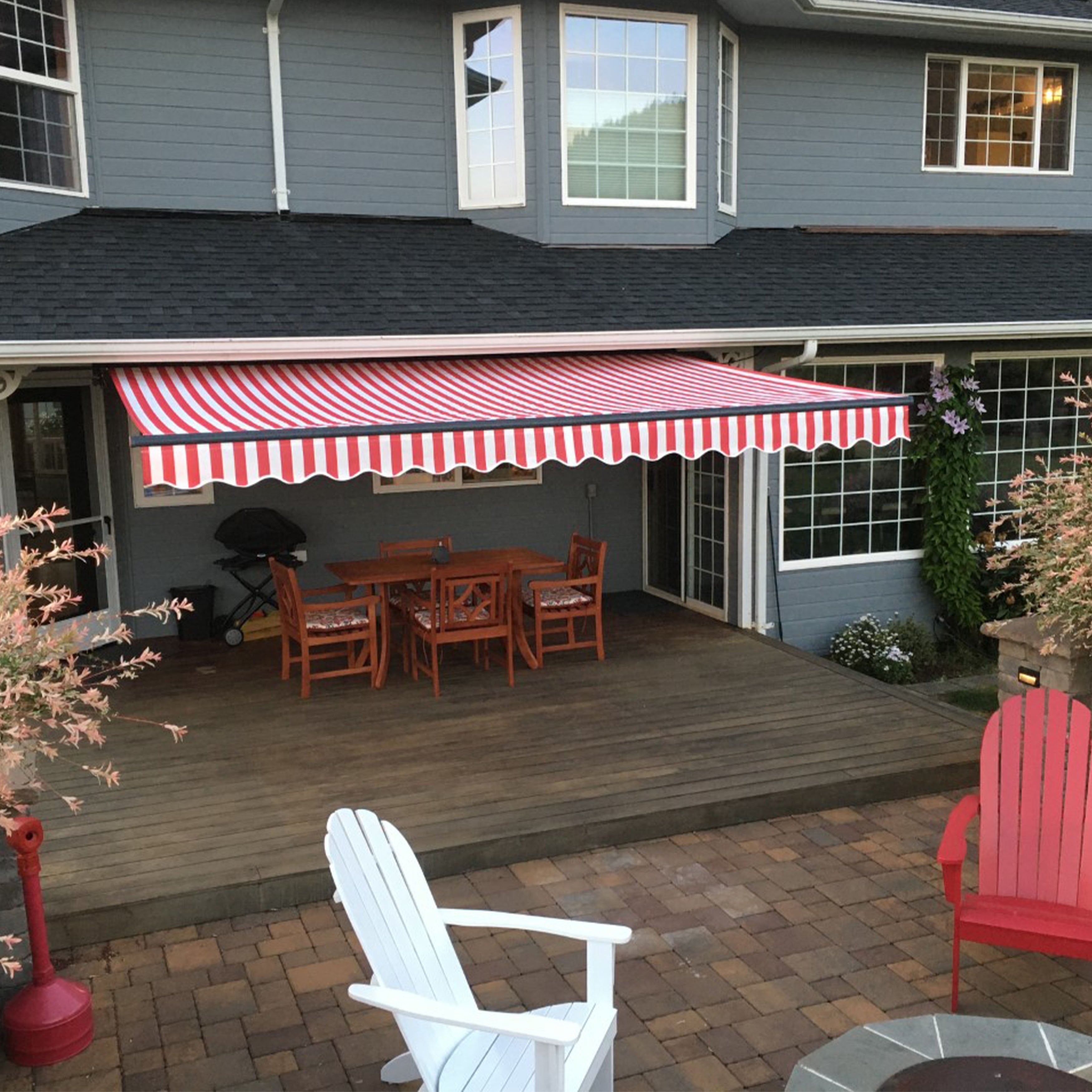 Aleko Black Frame Motorized Retractable Home Patio Canopy Awning 16X10 Red White
