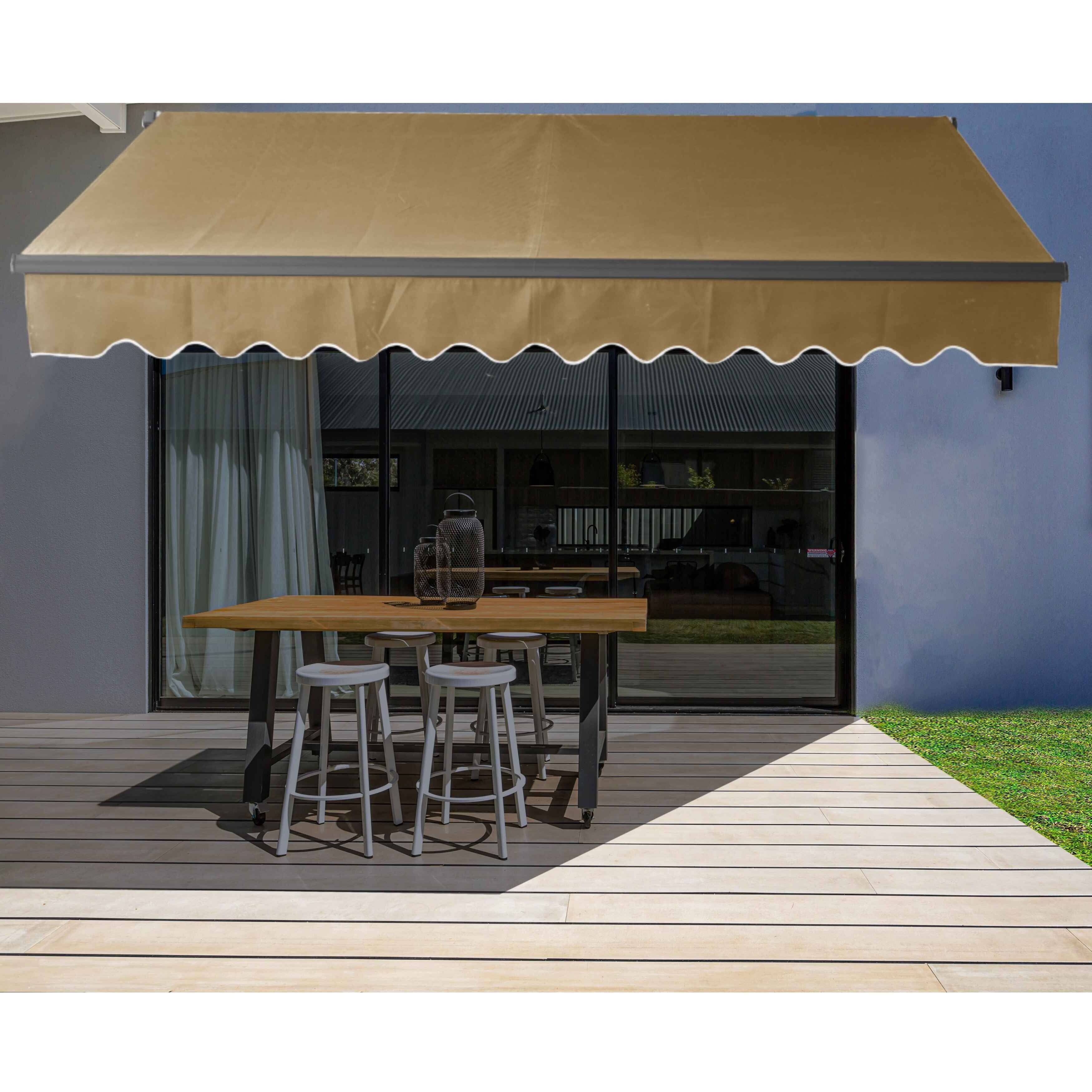 Aleko Motorized Black Frame Retractable Home Patio Canopy Awning 16X10 Sand