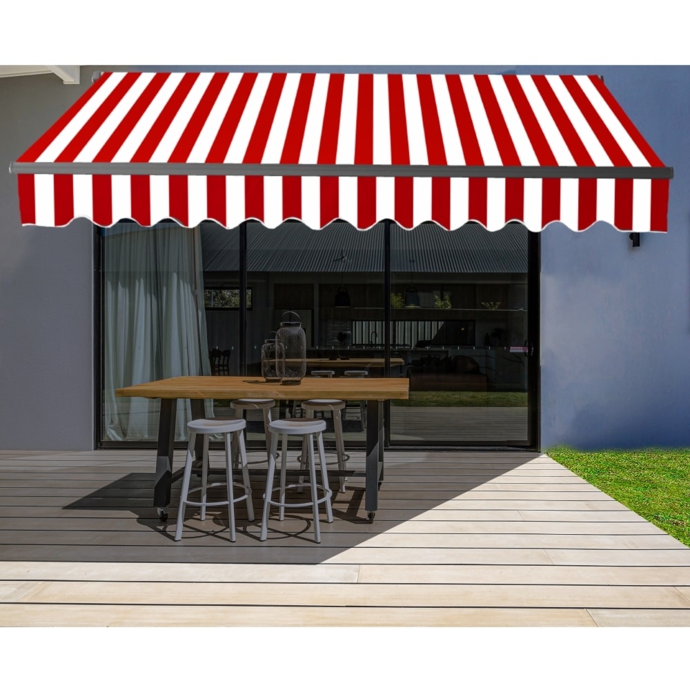 Aleko Black Frame Motorized Retractable Home Patio Canopy Awning 20X10 Red White