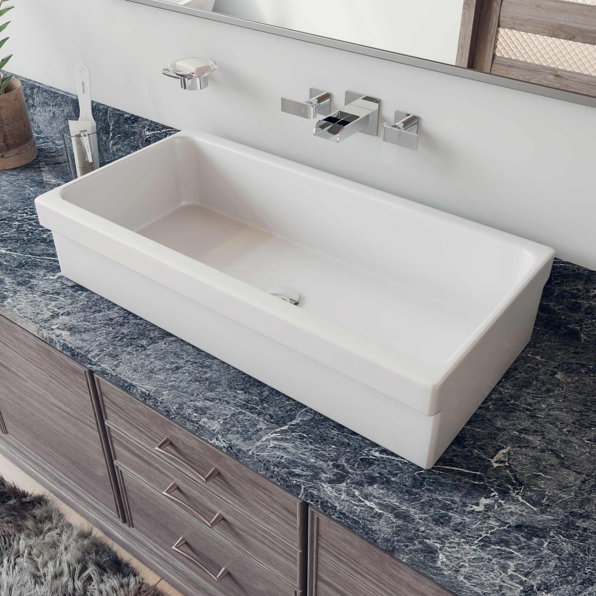 Alfi Brand White Fireclay 36 Inch Above Mount Trough Bath Sink