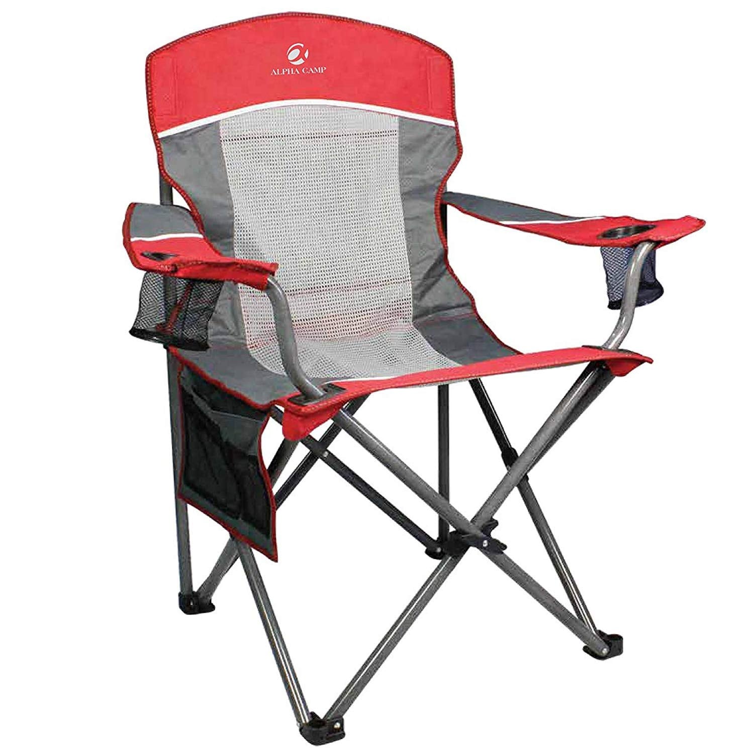 Alpha Camp Oversized Mesh Back Camping Folding Chair Heavy Duty Support 350 Lbs Collapsible Steel Frame
