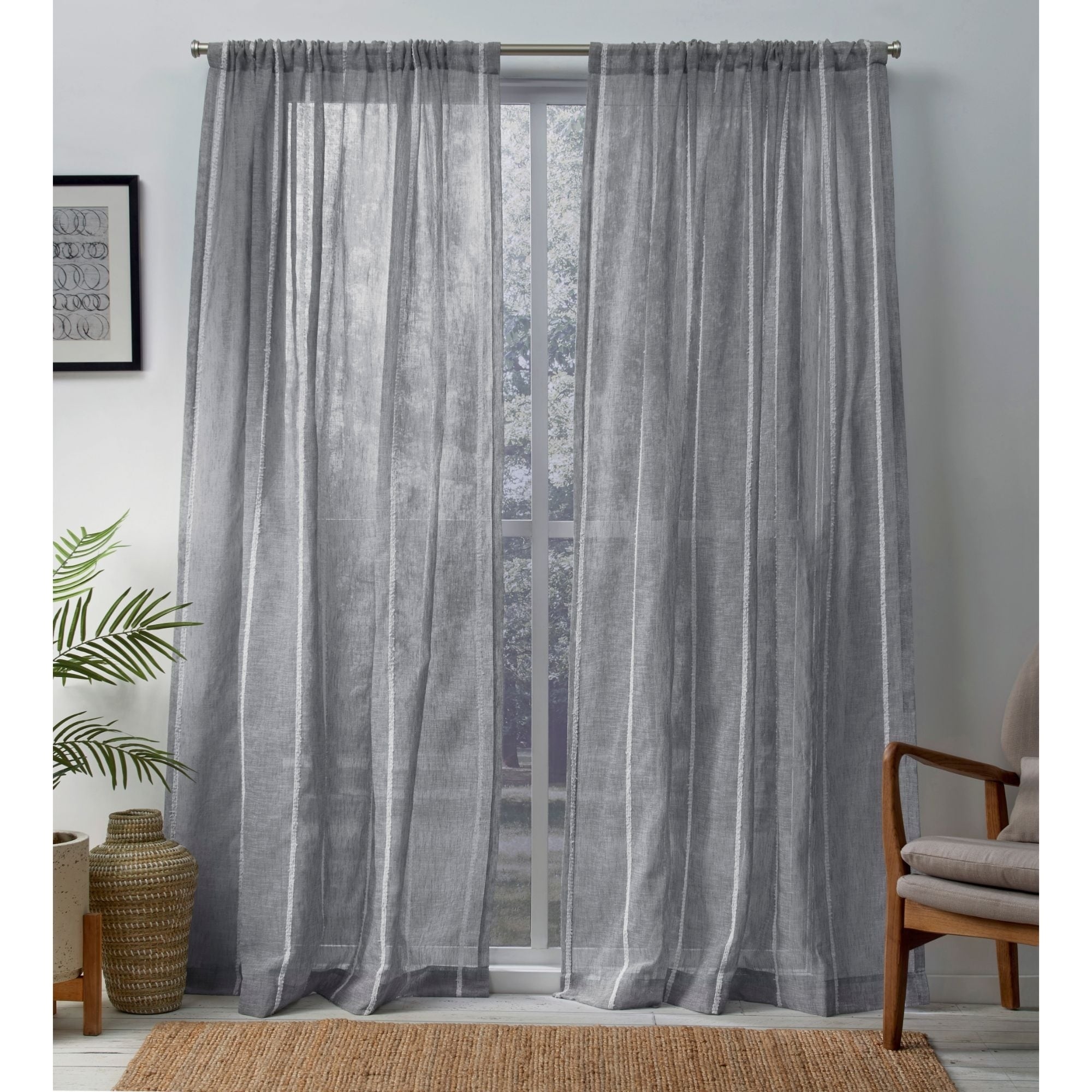 Ati Home Santos Embellished Sheer Rod Pocket Top Curtain Panel Pair