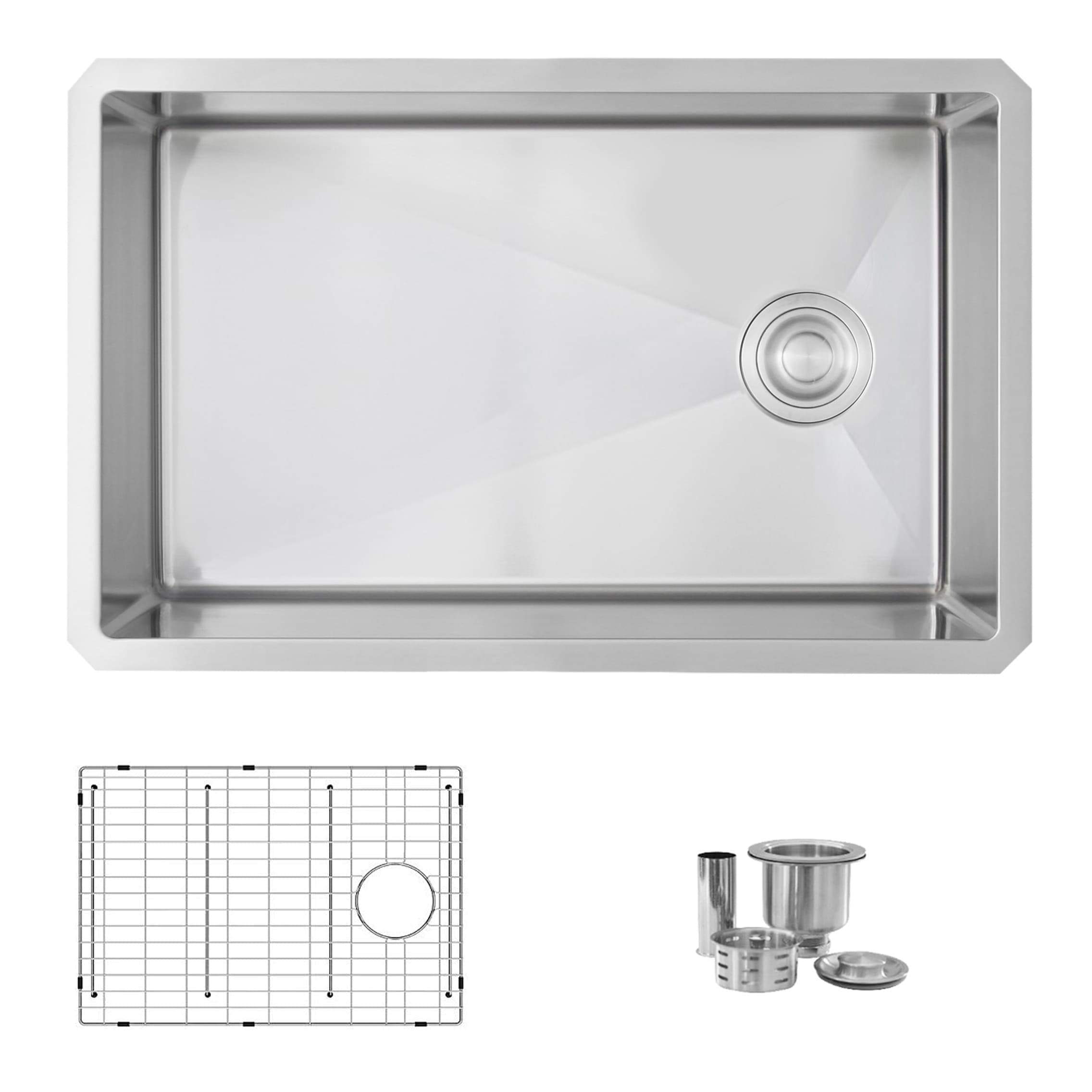 28 L X 18 W Undermount Kitchen Sink Single Bowl With Grid And Strainer 28 L X 18 W X 10 D