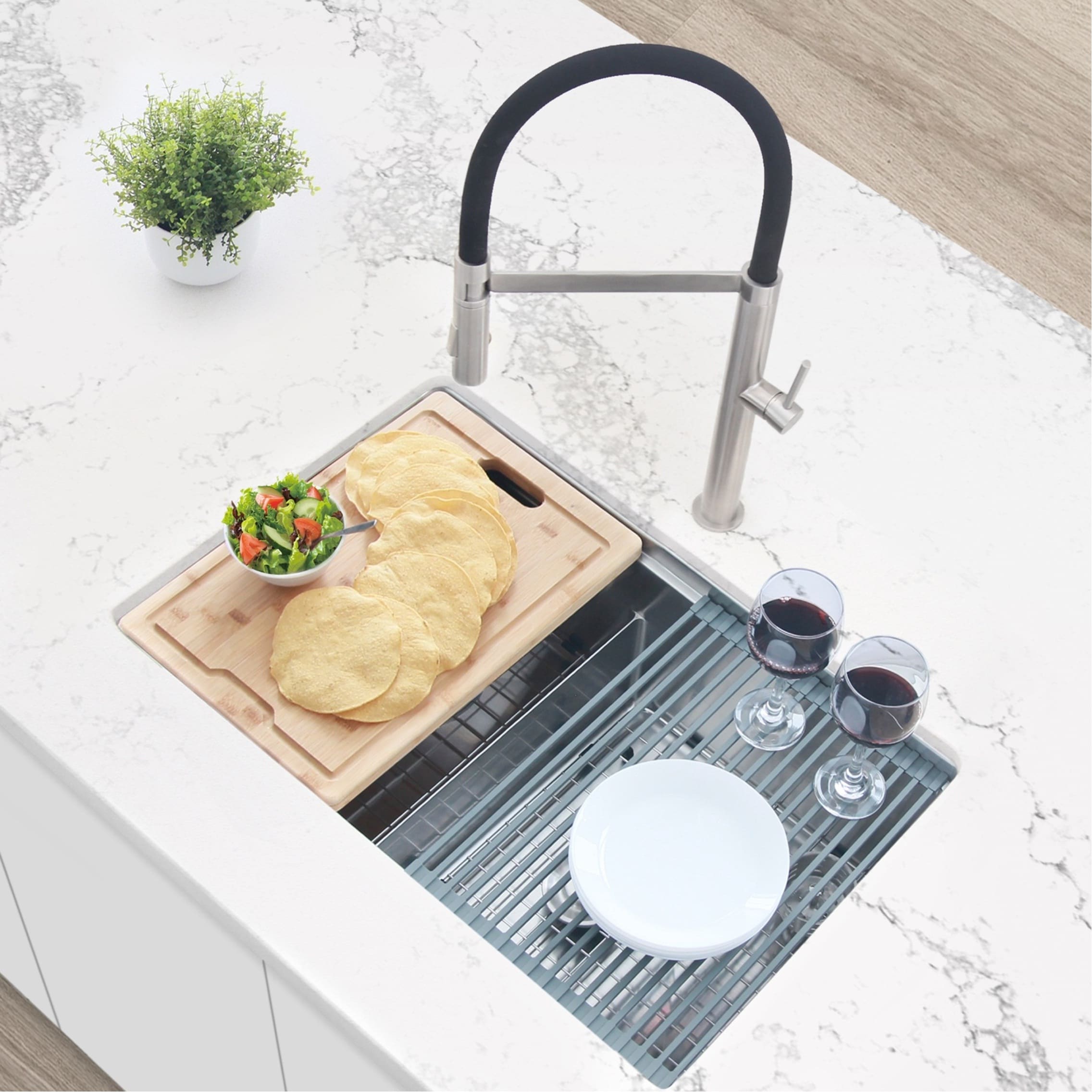 Azuni 28L X 19W Inches Undermount Double Bowl Stianless Steel Workstation Kitchen Sink With Accessories