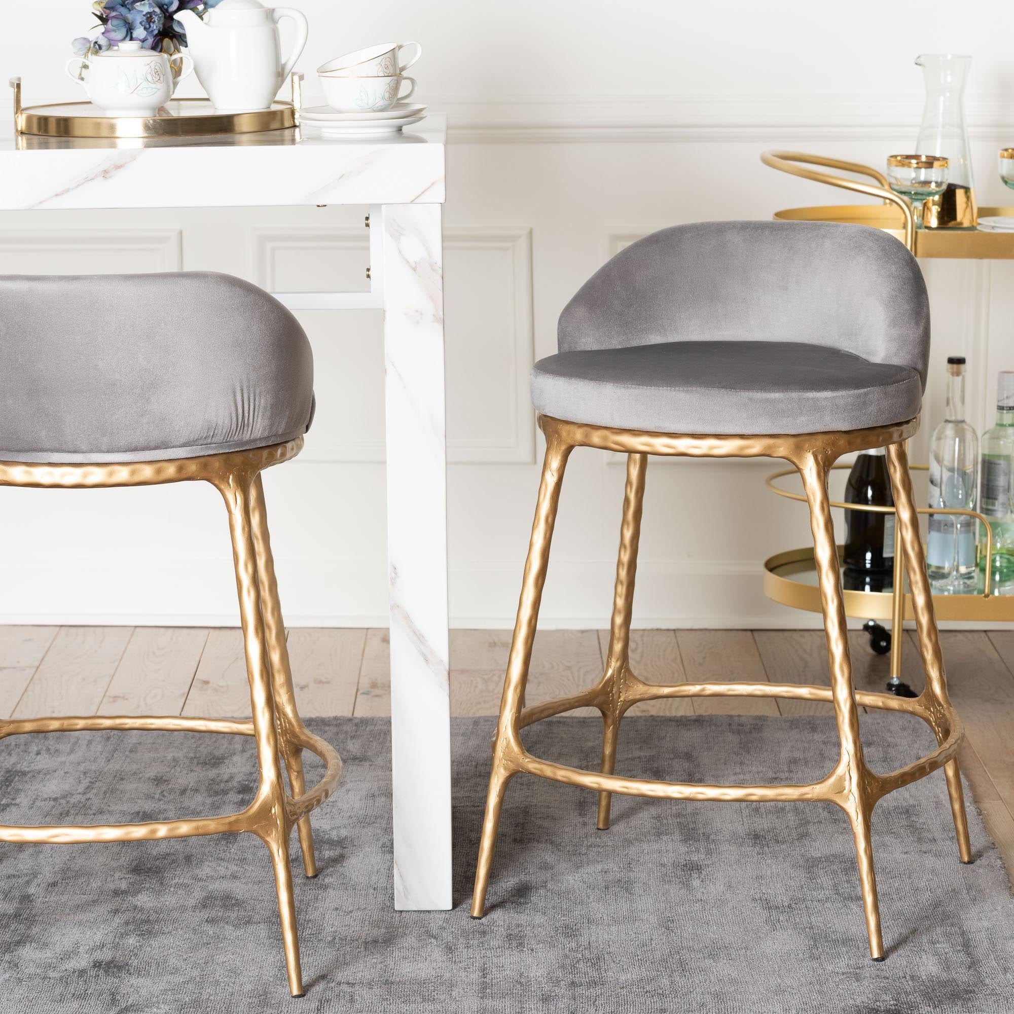 Aarush Counter Stool Modern Rustic Seating With Hand Forged Metal Frame And Low Back For Kitchen Island Or Lounge