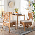 Abagale Natural Rattan Dining Chair Handwoven Wicker Accent Side Chair With Floral Back And Removable Cushion