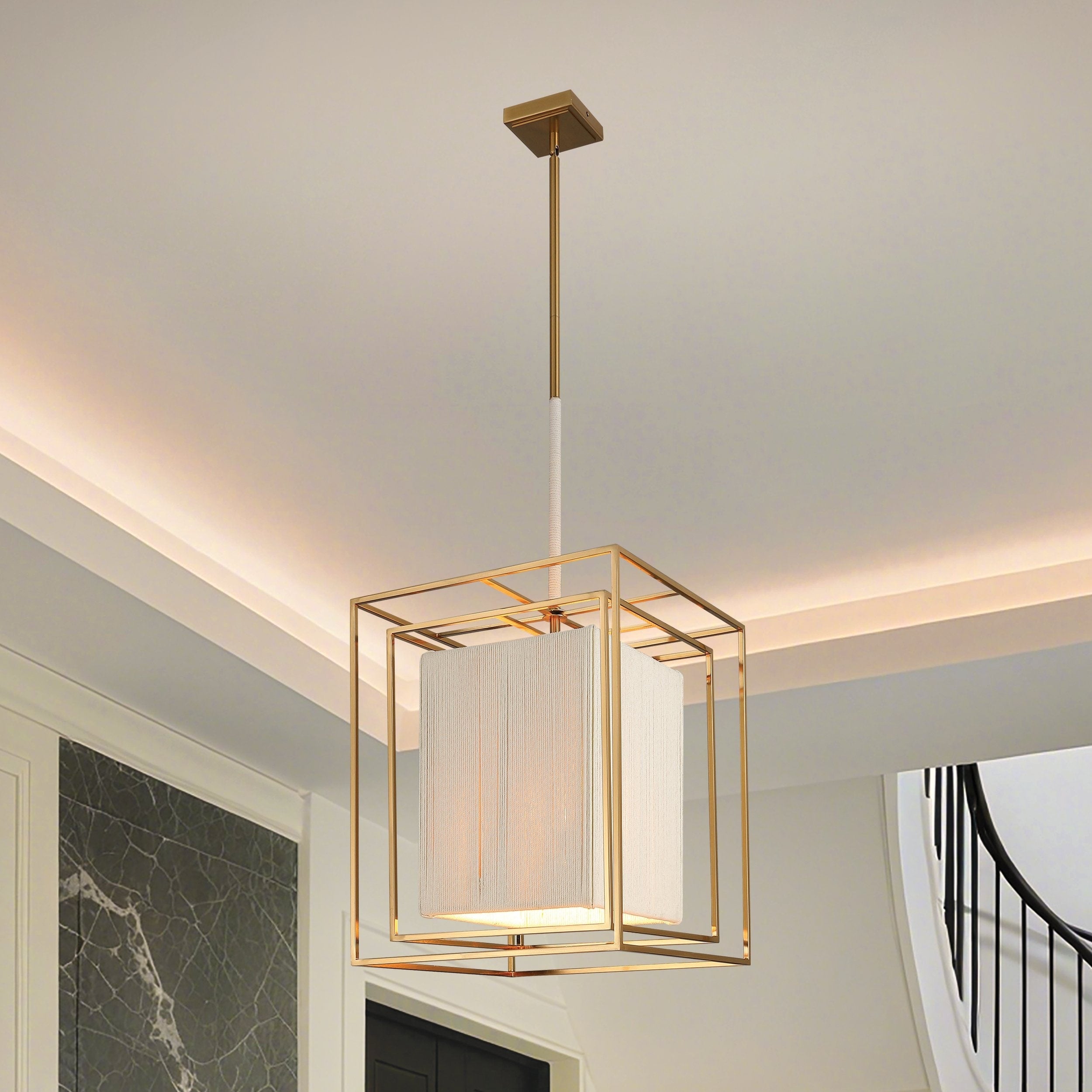 Abbey 18 Inch 4 Light Brass Pendant Light With Cream Cotton Rope Shade