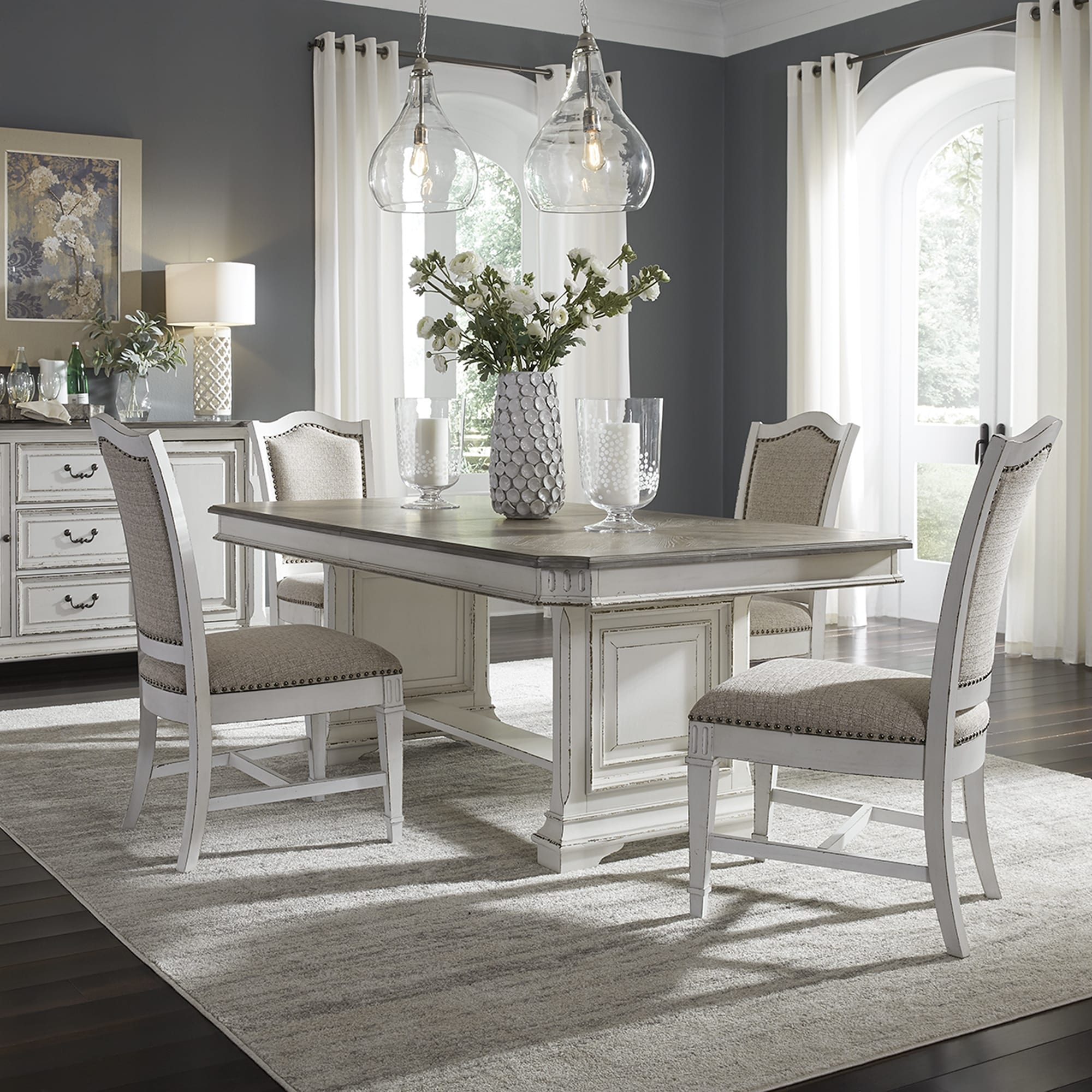 Abbey Park Antique White 5 Piece Trestle Table Set