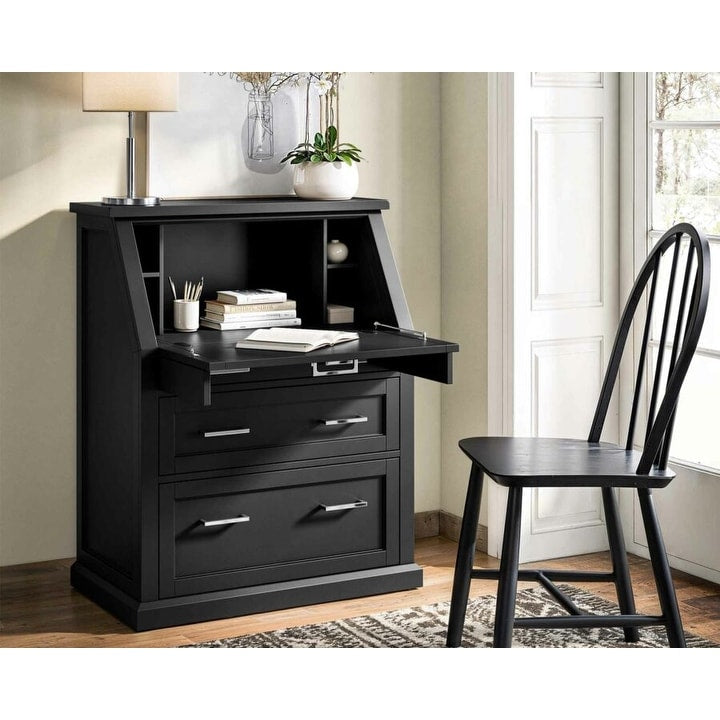 Abby Modern Wood Drop Lid Secretary Desk Black