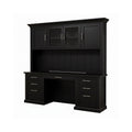 Abby Modern Wood Hutch With Doors And Credenza Desk Black