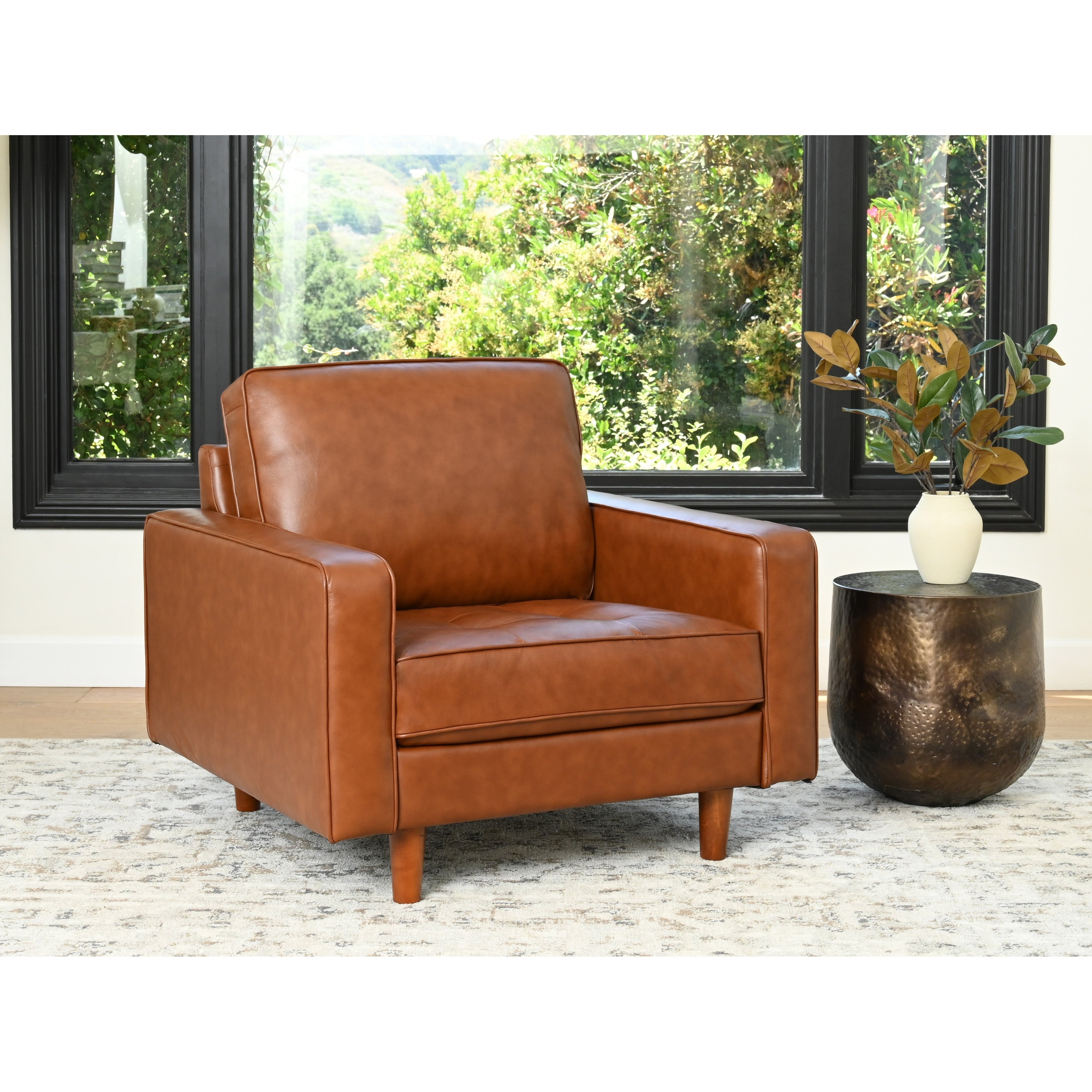 Abbyson Holloway Mid Century Top Grain Leather Armchair