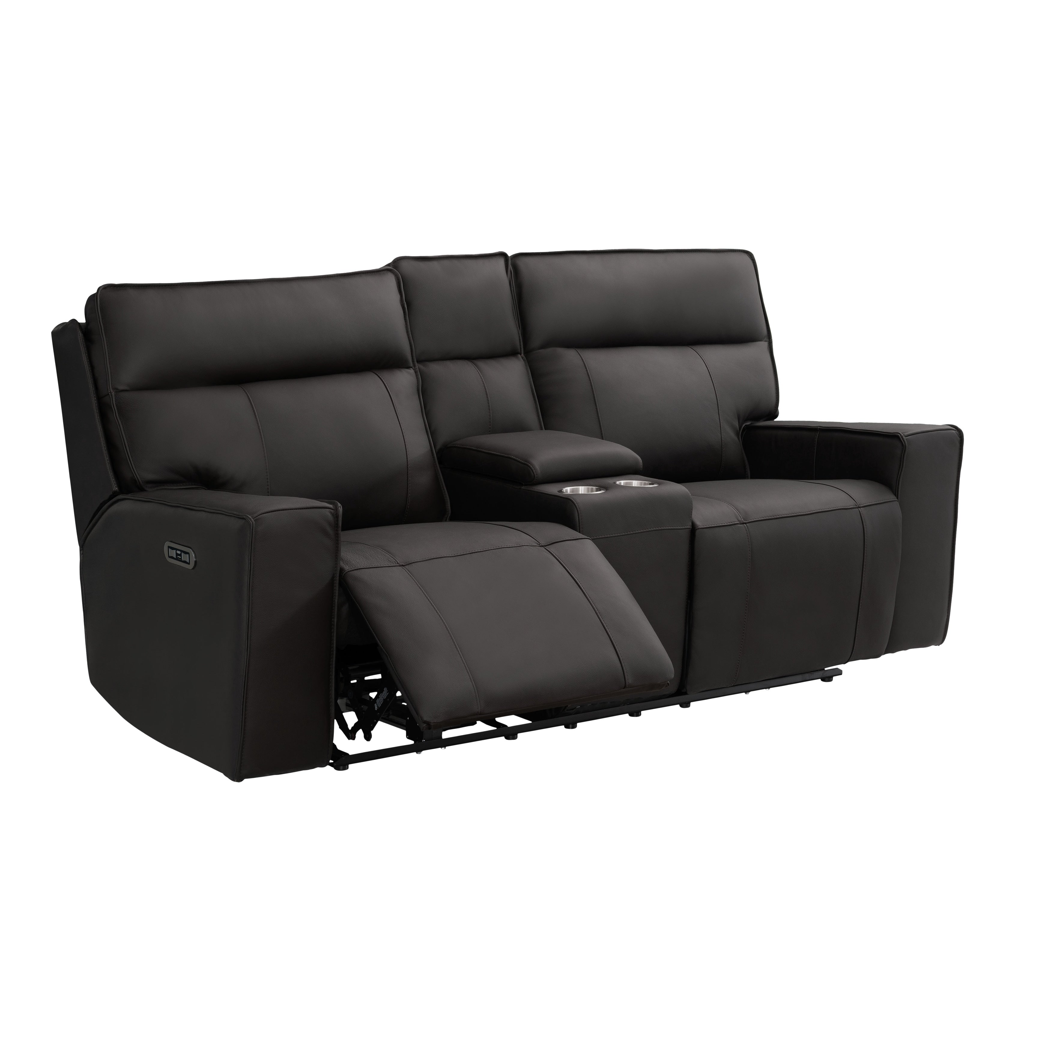 Abbyson Layton Leather Power Reclining Loveseat With Power Headrest