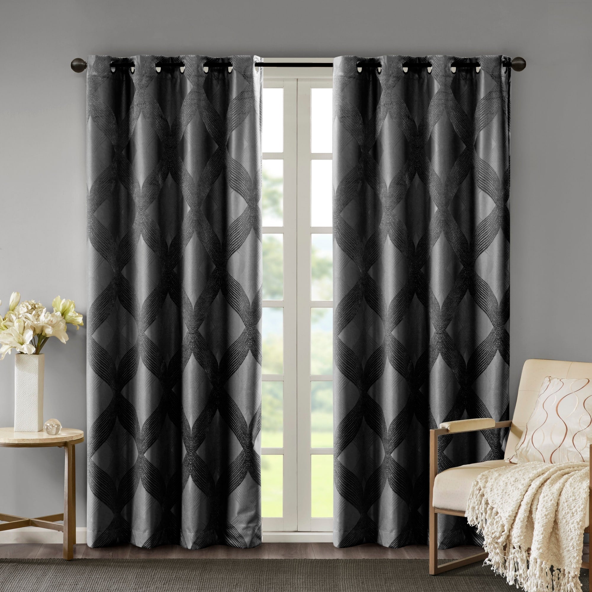 Sunsmart Abel Ogee Knitted Jacquard Total Blackout Curtain Panel