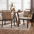 Abiel Natural Rattan Dining Armchair With Cushion Handwoven Wicker Chair With Mahogany Wood Frame Coastal Boho Seating