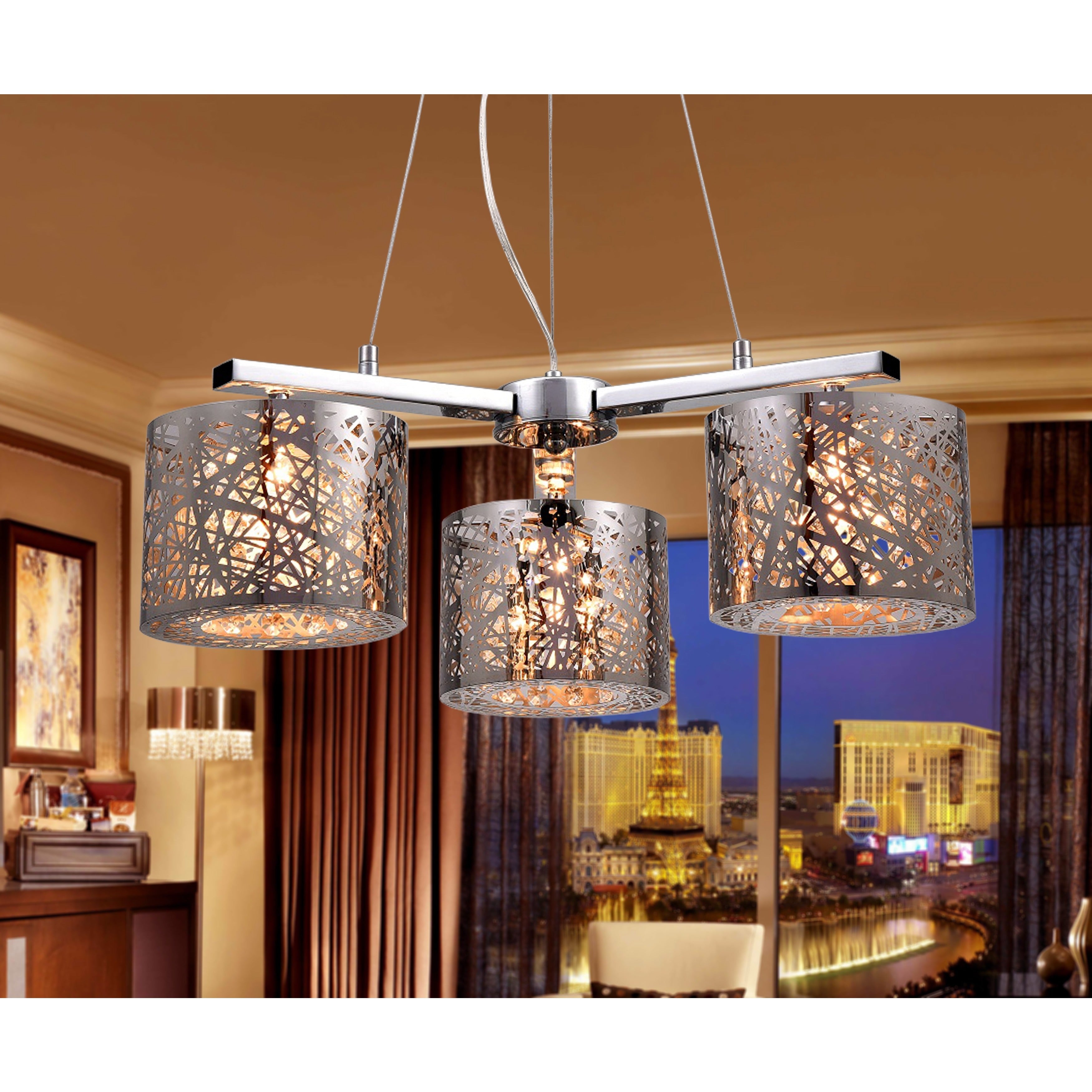Abigail 3 Light Chrome Triangular 22 Inch Crystal Pendant Lamp