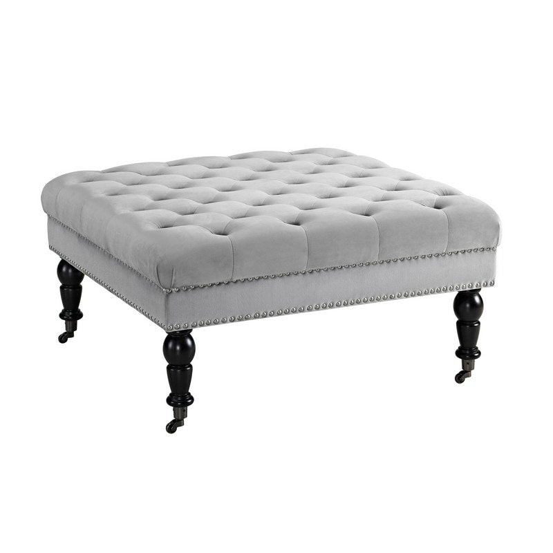 Abigal Gray Velvet Square Tufted Ottoman