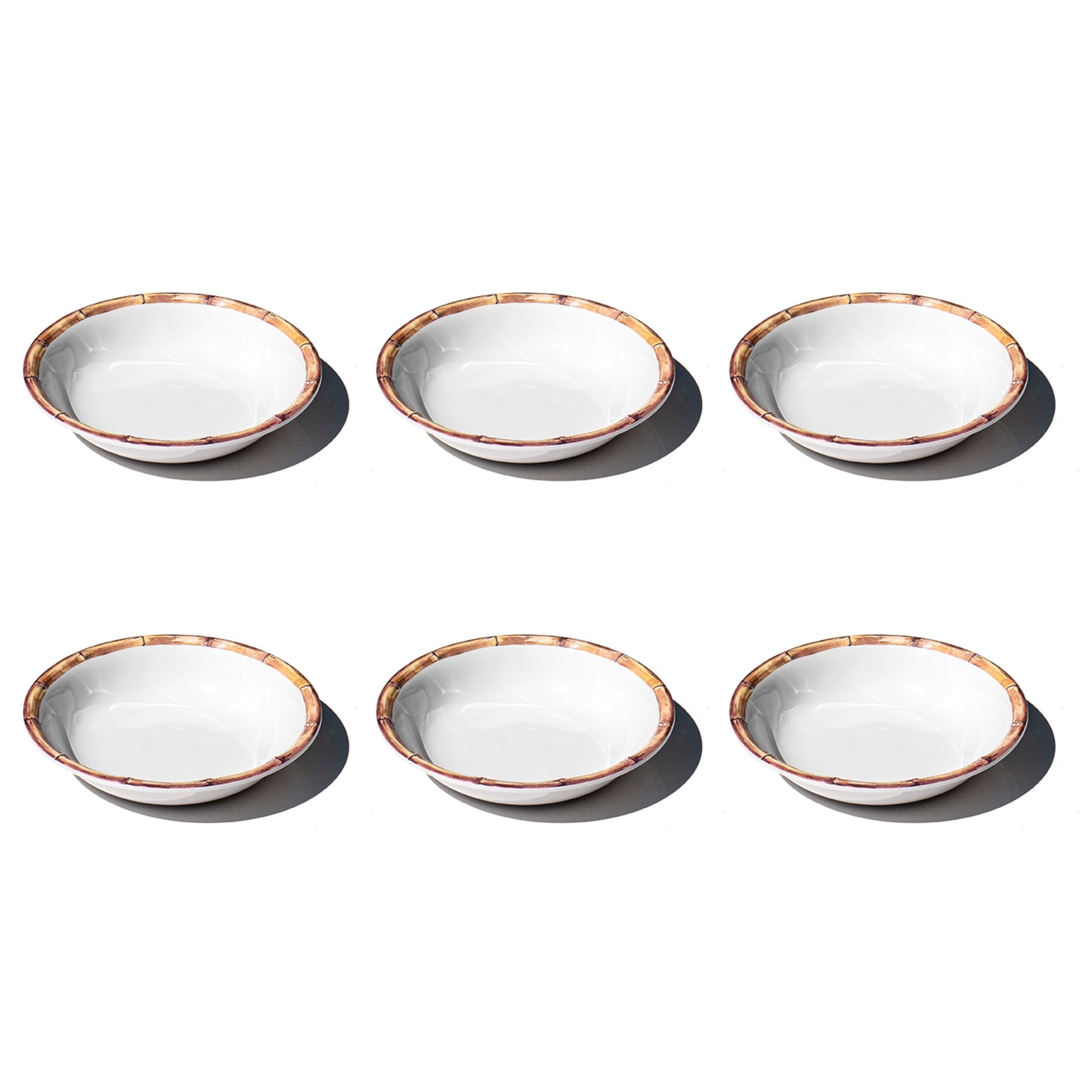 Abode Homewares Bamboo Rim Newwave Melamine Low Bowl White 8.9 Set Of 6
