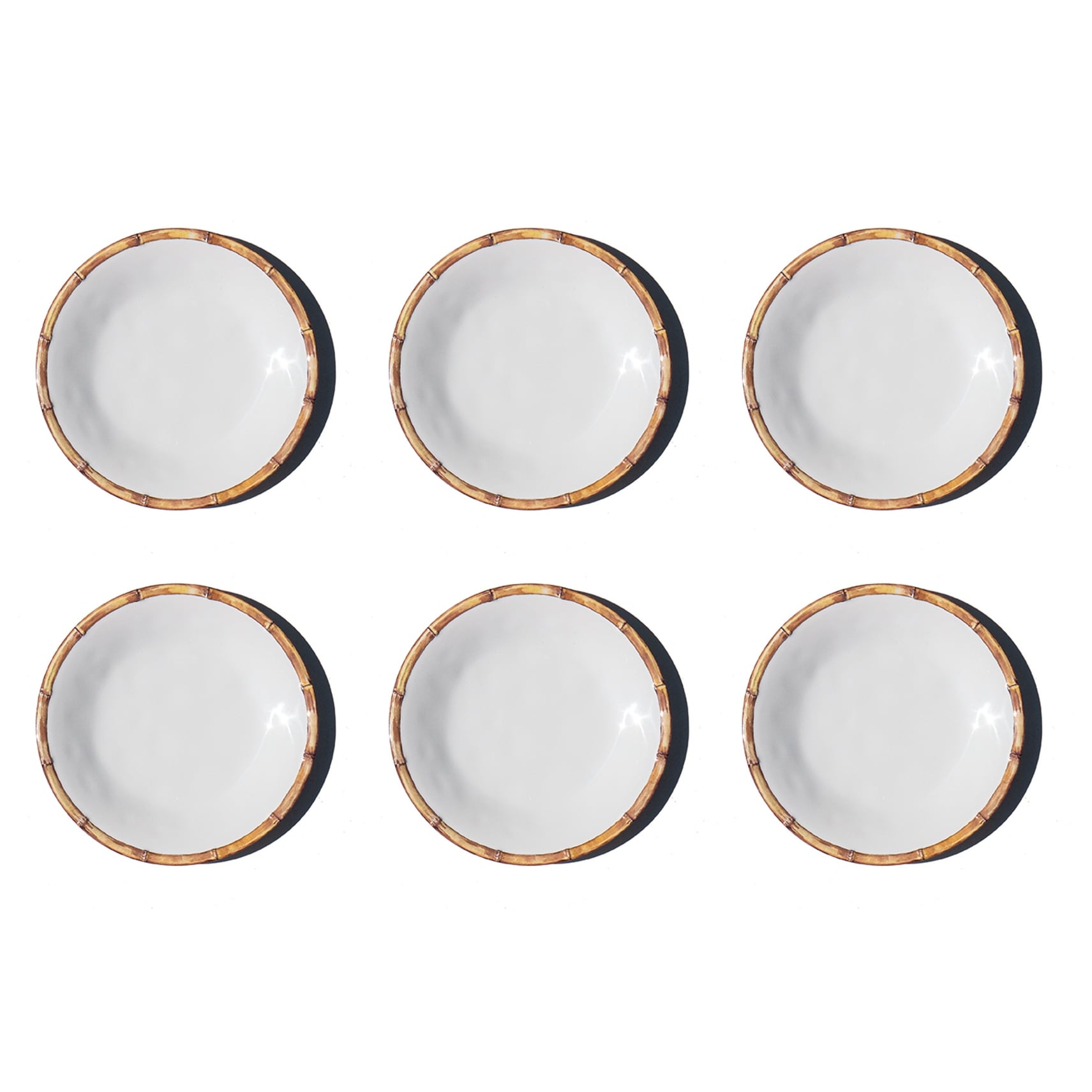 Abode Homewares Bamboo Rim Newwave Melamine Salad Plate White 8.5 Set Of 6