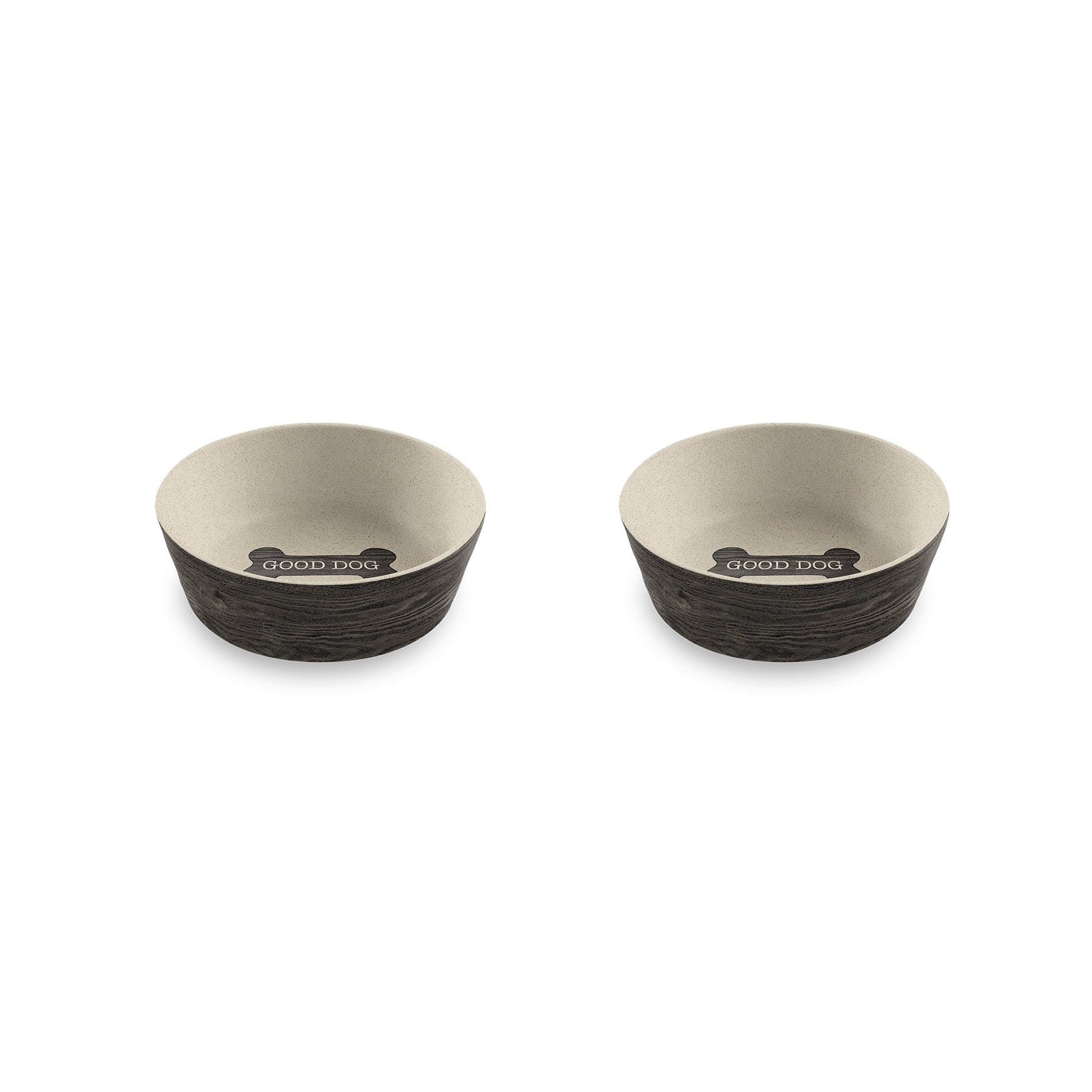 Abode Homewares Blackened Wood Bone Merge Pet Bowl Black Set Of 2