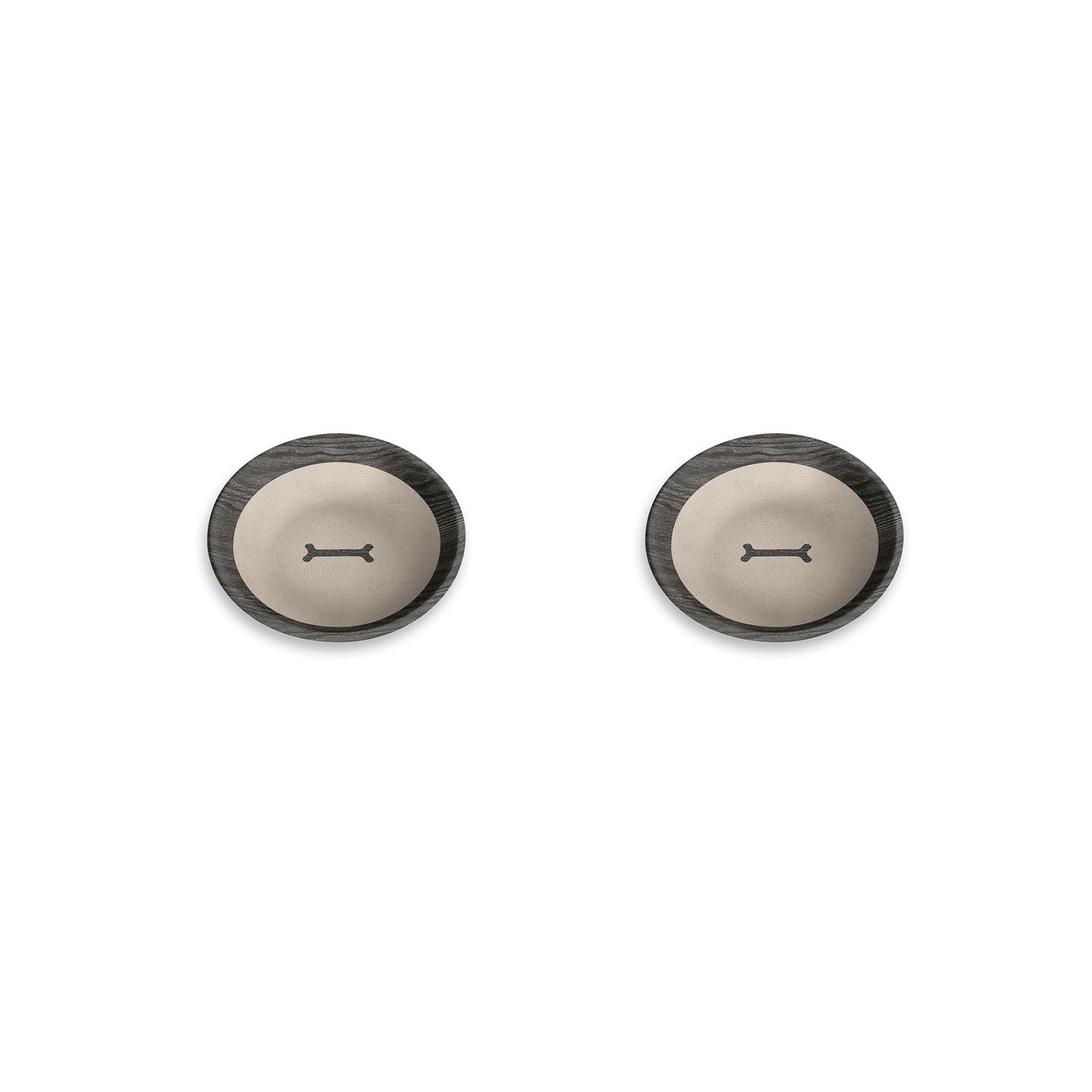 Abode Homewares Blackened Wood Bone Merge Pet Saucer 0.75 Cups Black Set Of 2