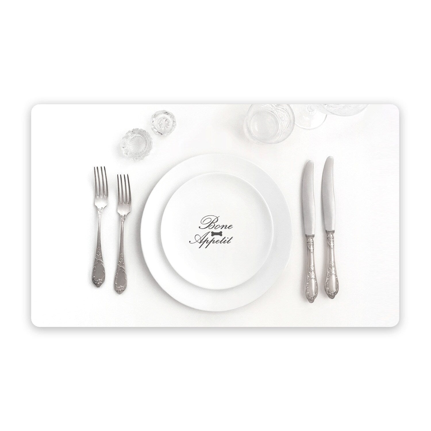 Abode Homewares Bone Appetit Melamine Pet Feeding Placemat 19 X 11.5 White Set Of 2