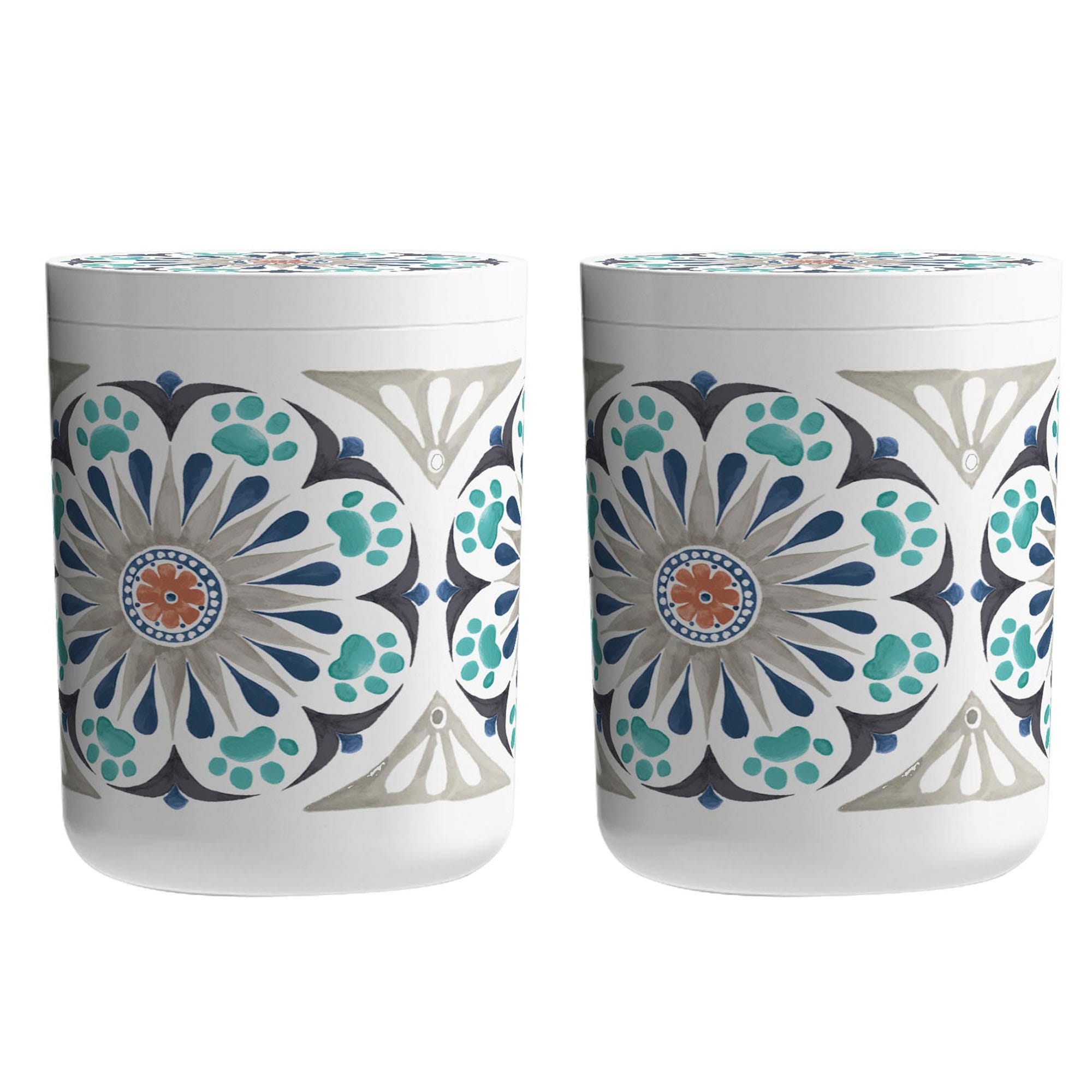 Abode Homewares Carmel Medallion Melamine Pet Treat Jar 5.6 W X 5.6 D X 7.3 H Gray Set Of 2