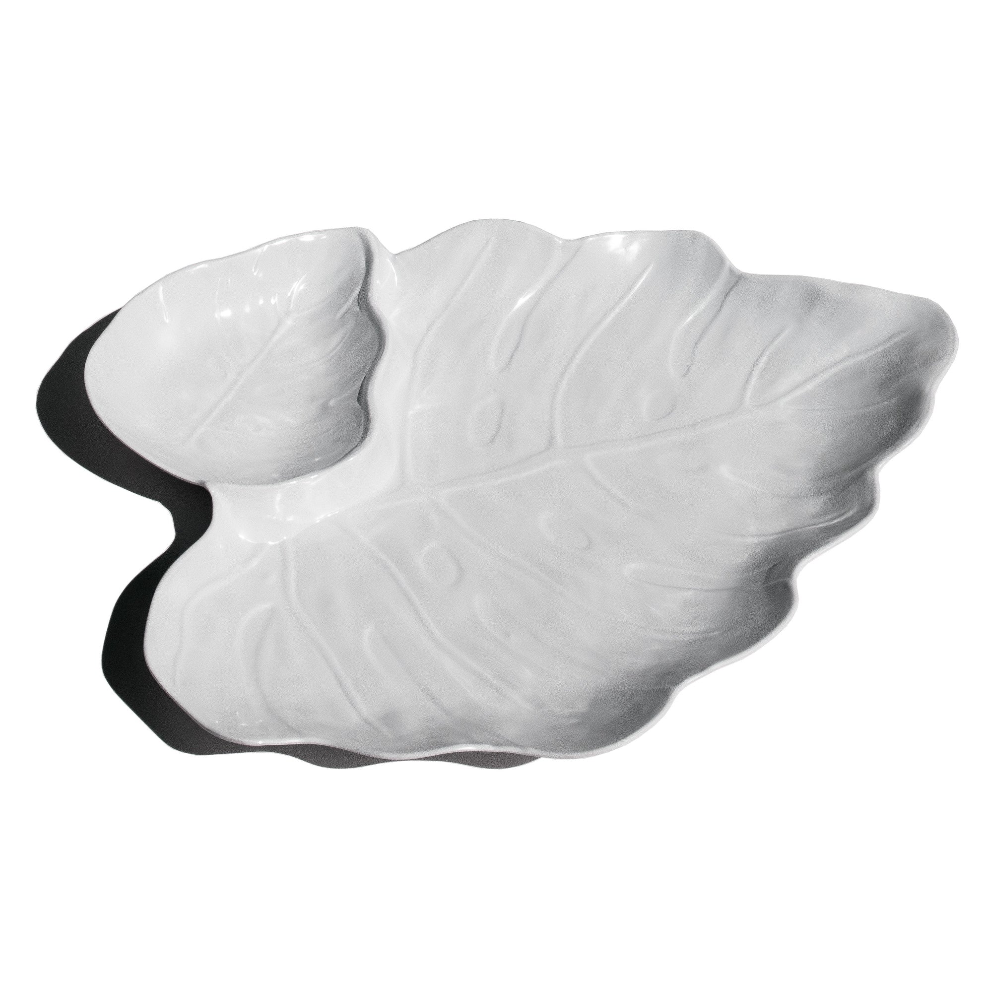 Abode Homewares Coastal Melamine Leaf Chip And Dip Serving Tray White 18.1 X 14.6