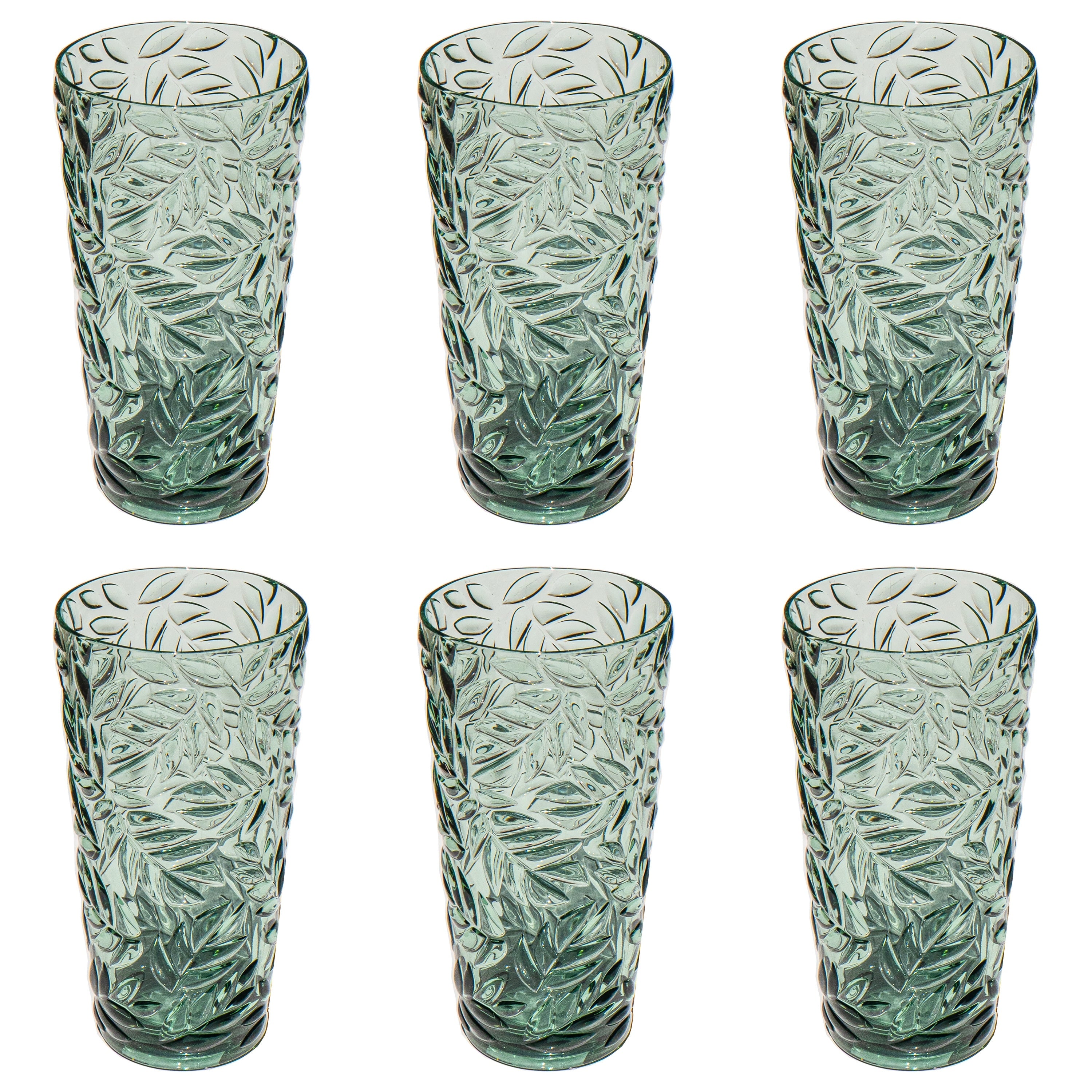 Abode Homewares Embossed Leaf Acrylic Drinking Glass Sage Set Of 6
