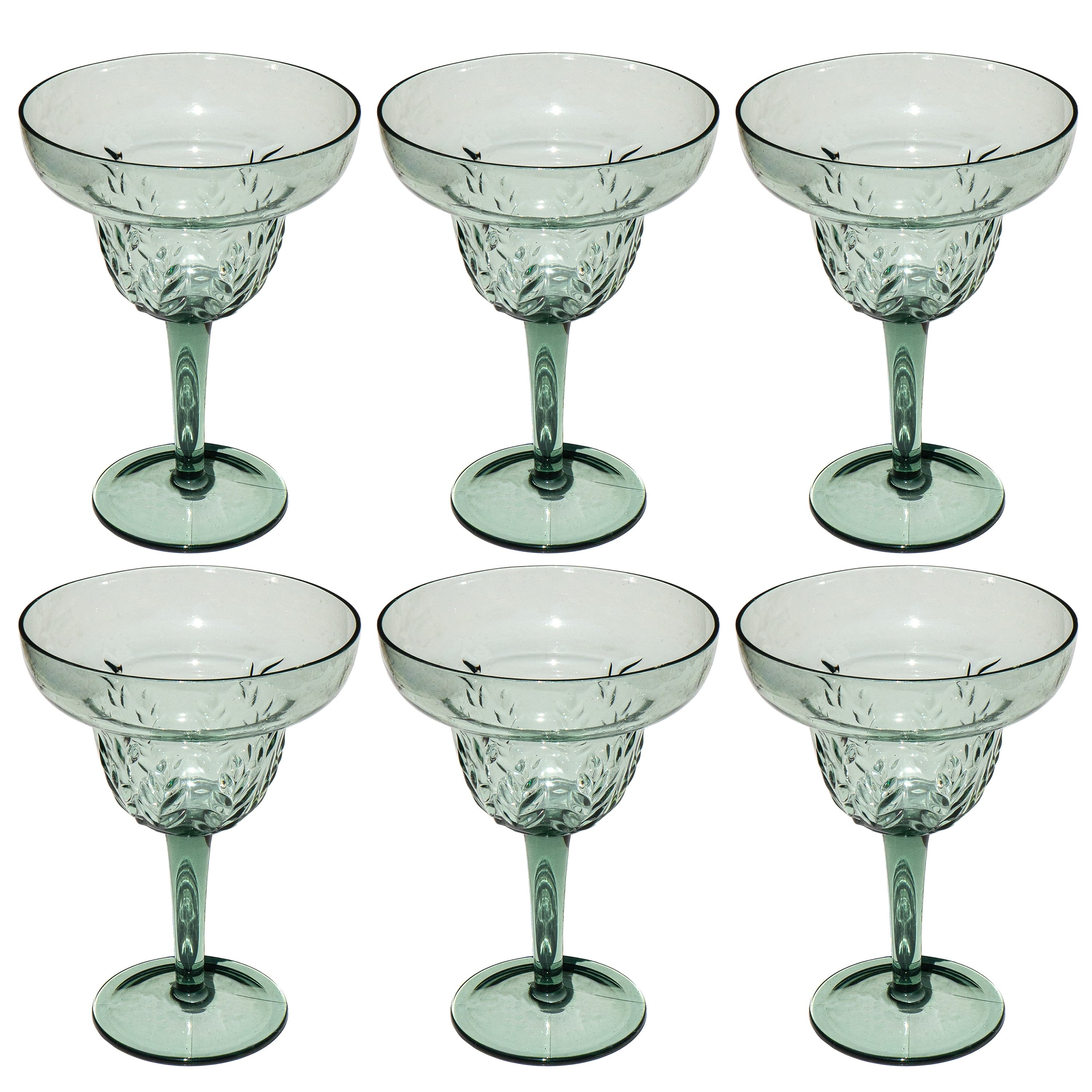 Abode Homewares Embossed Leaf Acrylic Margarita Glass Sage 18.8 Oz Set Of 6
