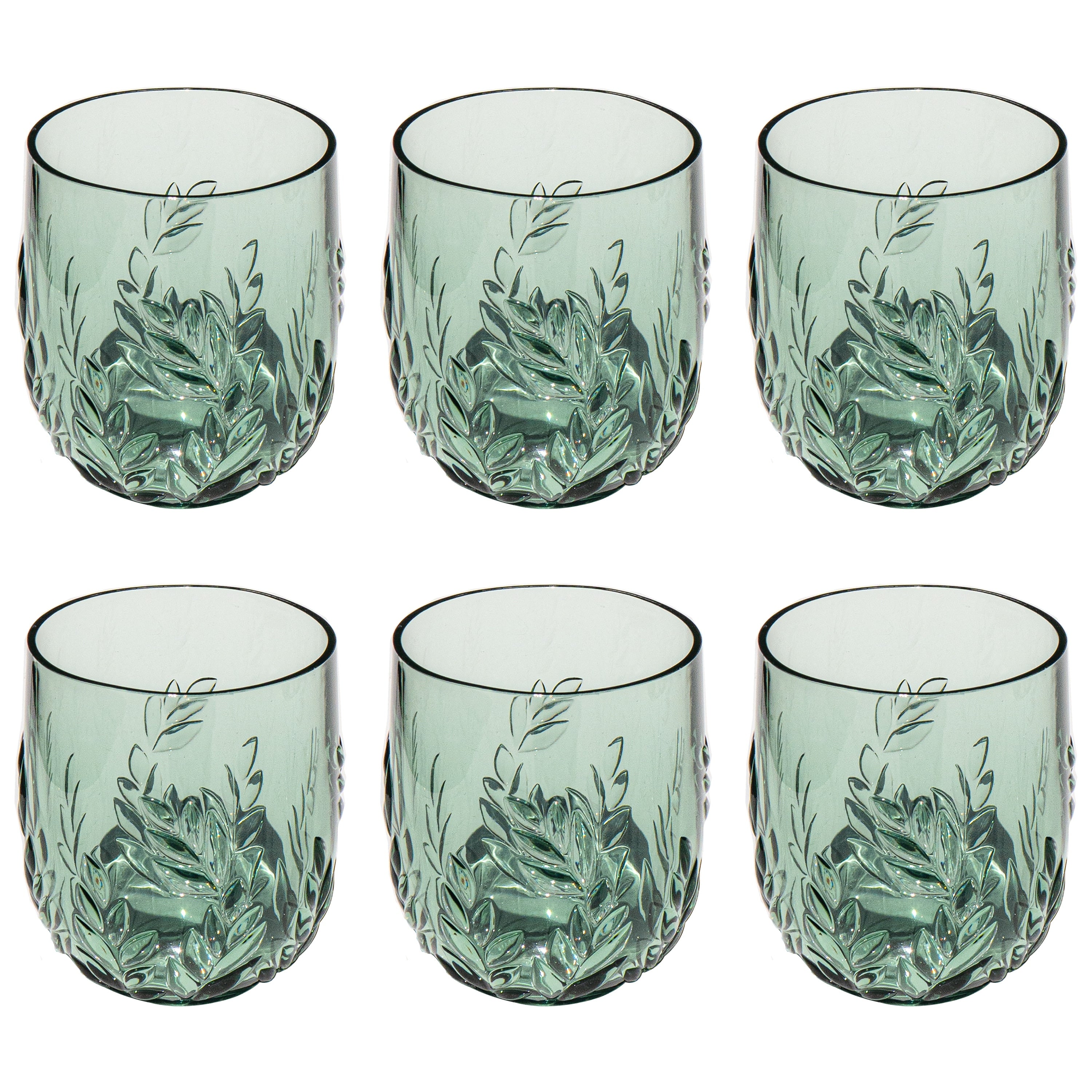Abode Homewares Embossed Leaf Acrylic Stemless Wine Glass Sage 15.1 Oz Set Of 6