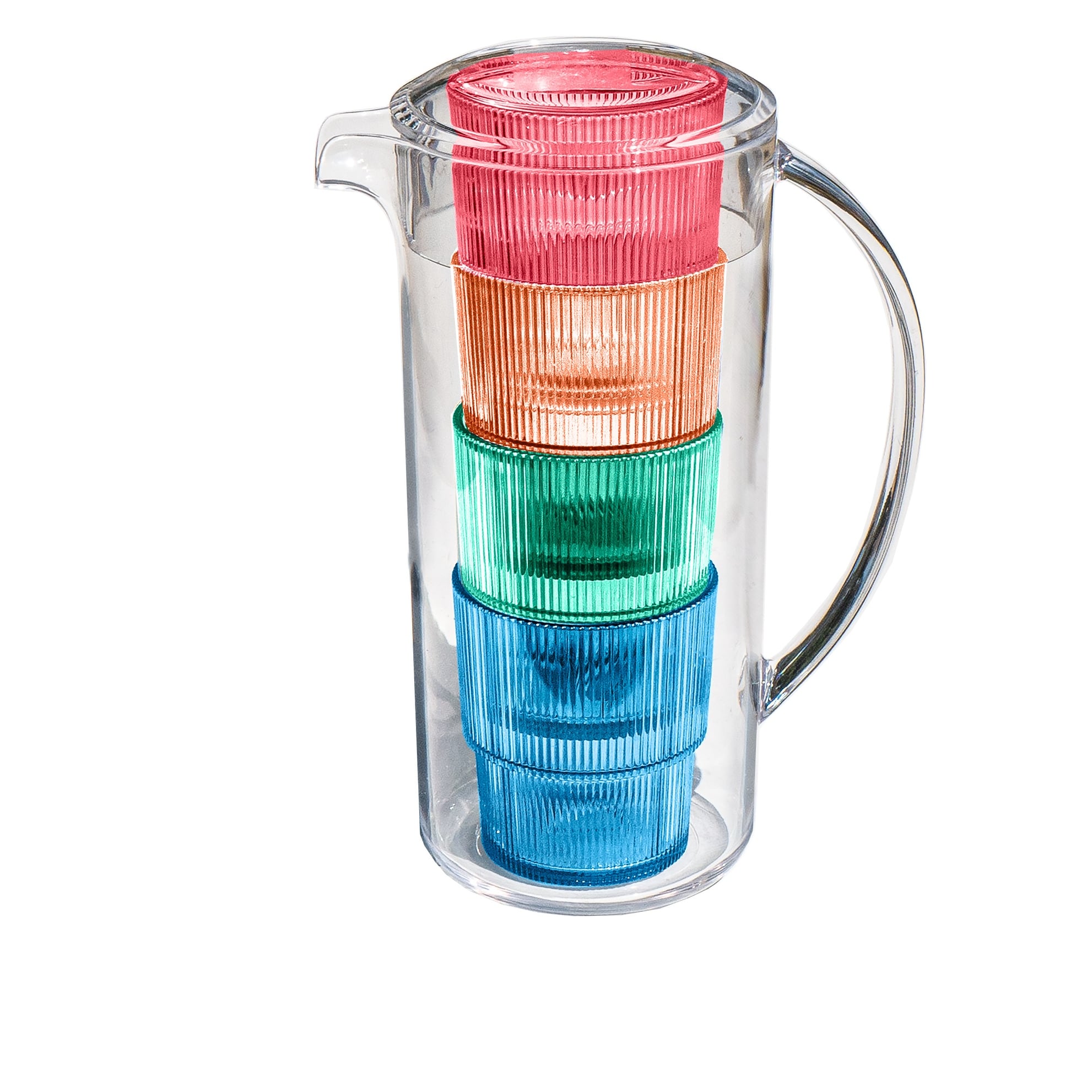 Abode Homewares Fine Ribbed Glasses Pitcher Multicolor Set Of 5