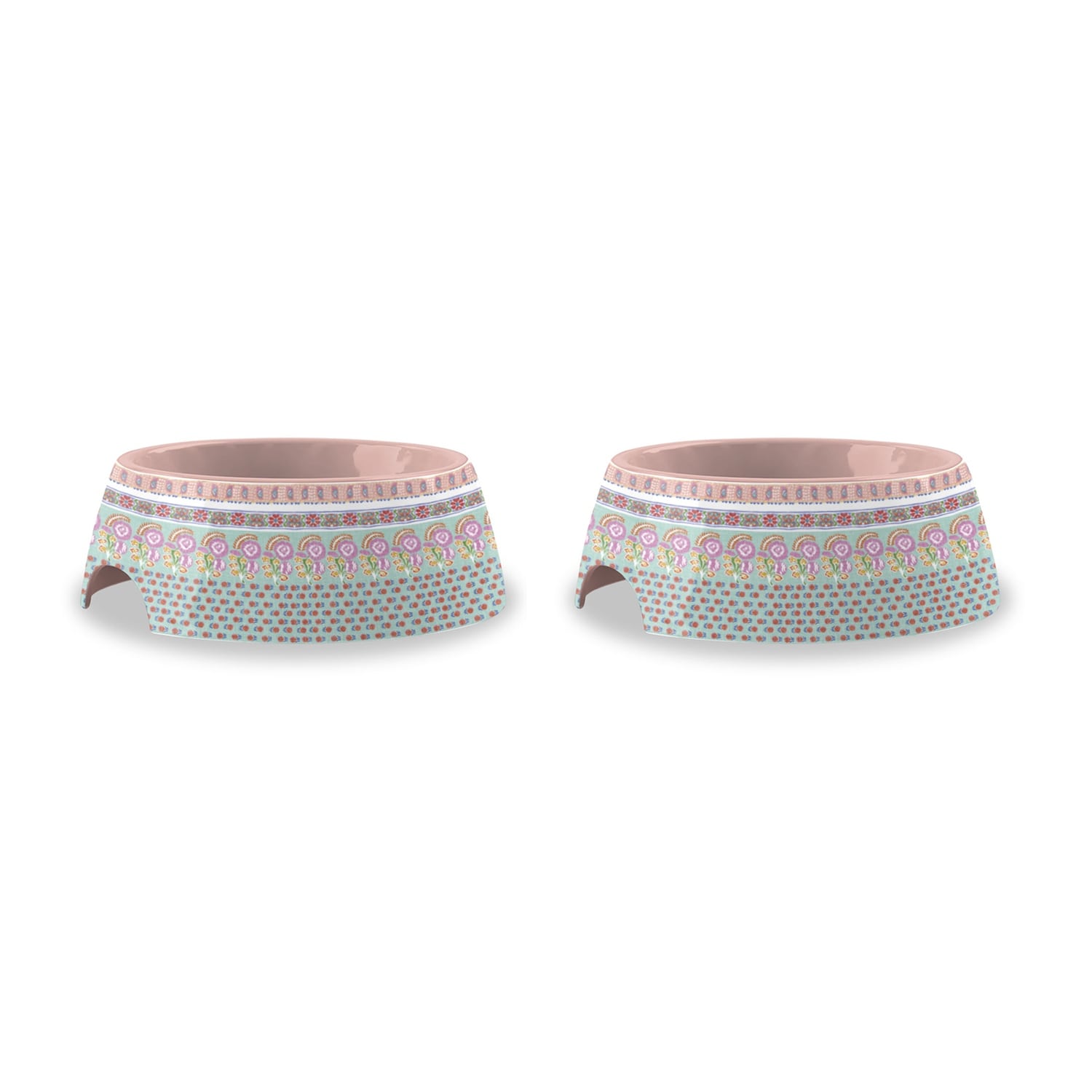 Abode Homewares Flower Fields Melamine Pet Bowl Extra Small 1 Cup Pink Multicolor Set Of 2