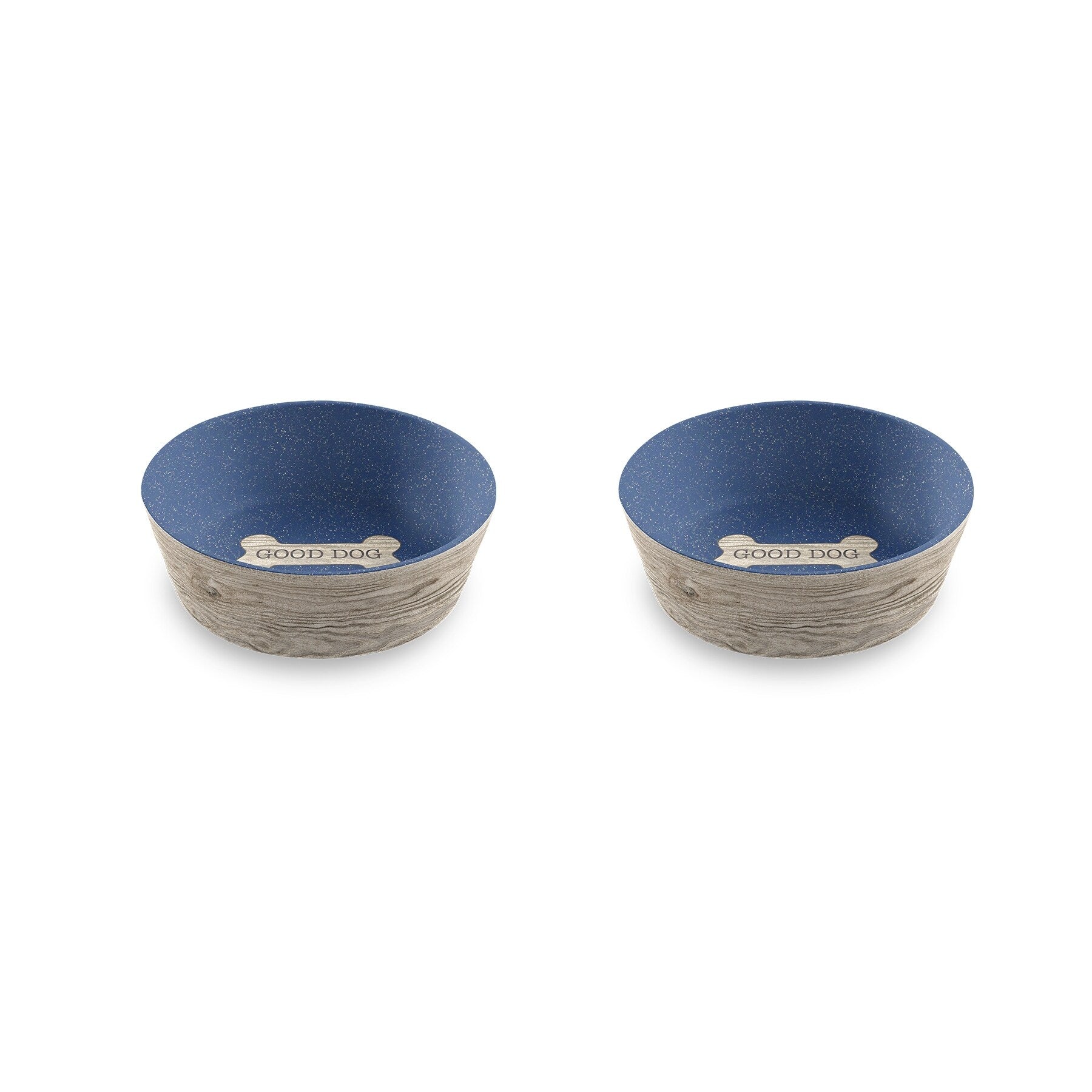 Abode Homewares French Oak Wood Bone Merge Pet Bowl Blue Set Of 2