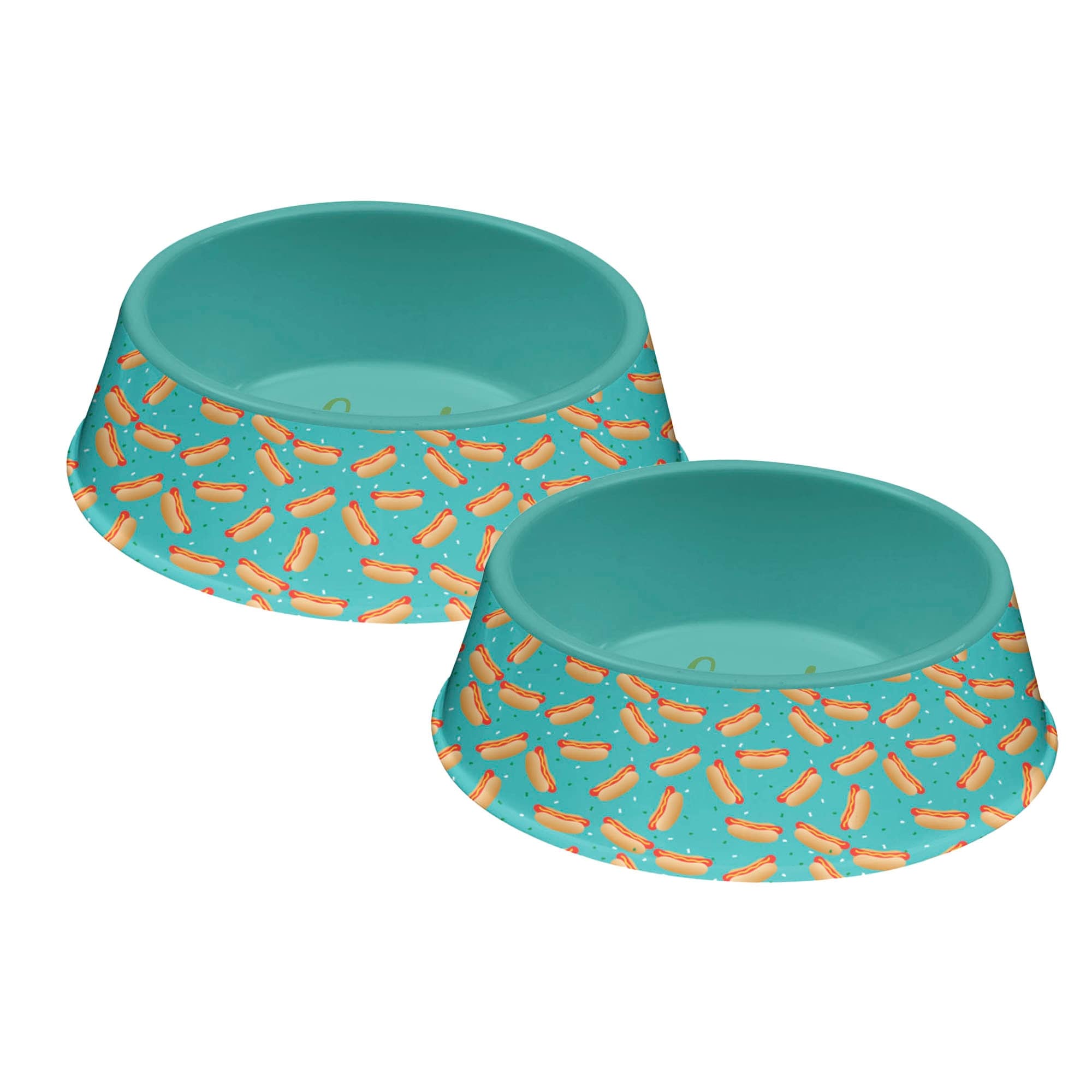 Abode Homewares Fun Food Melamine Hot Dog Pet Bowl Large 6 Cups Teal Set Of 2