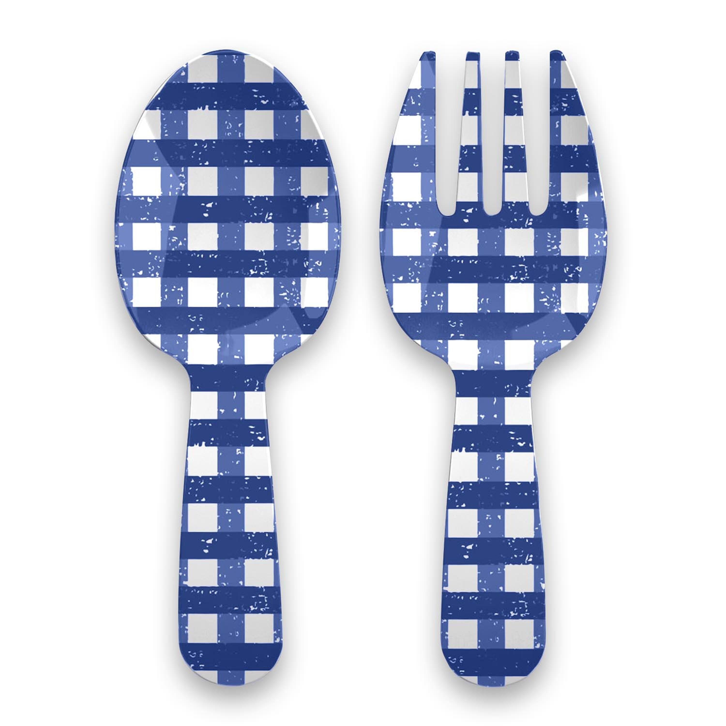 Abode Homewares Homemade Navy Melamine Gingham Serving Utensils Blue Set Of 2