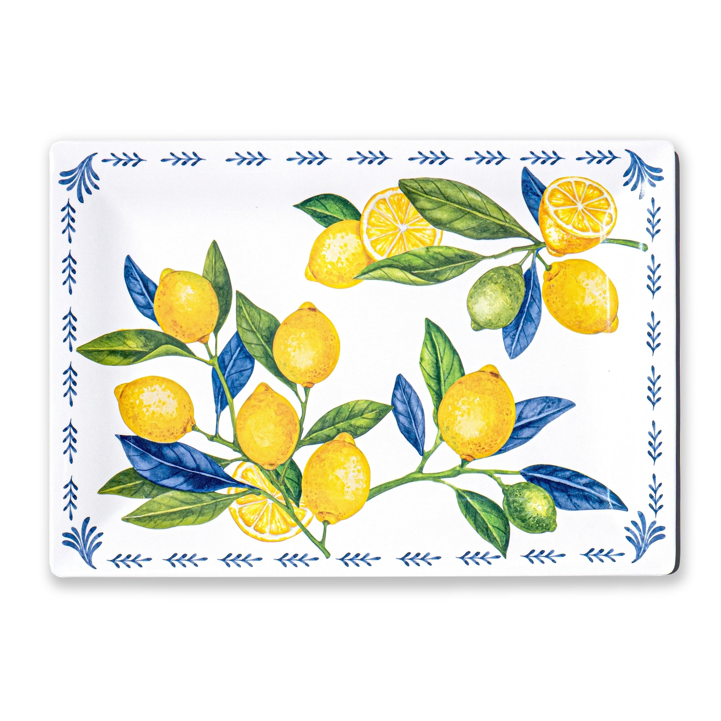 Abode Homewares Lemon Orchard Melamine Rectangular Serving Tray Yellow 20 X 14