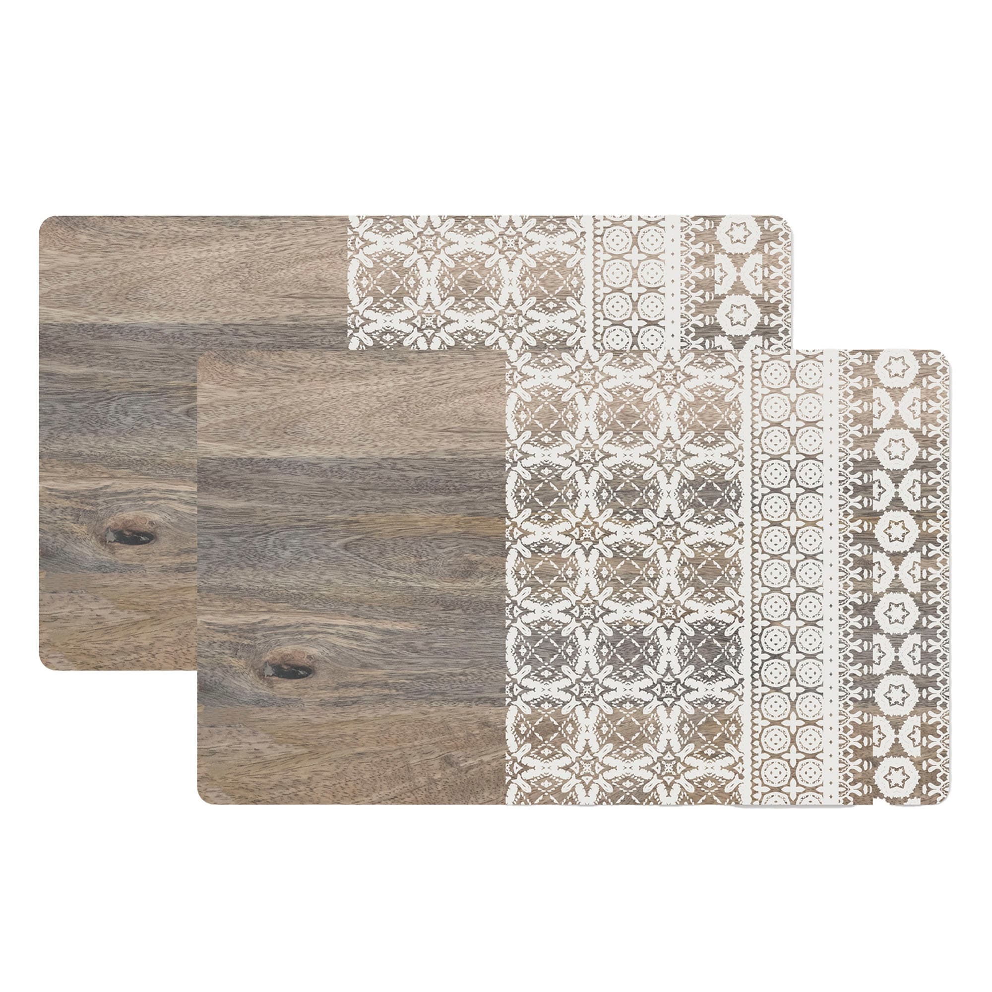 Abode Homewares Moroccan Wood Polypropylene Pet Feeding Placemat 19 X 11.5 Brown Set Of 2