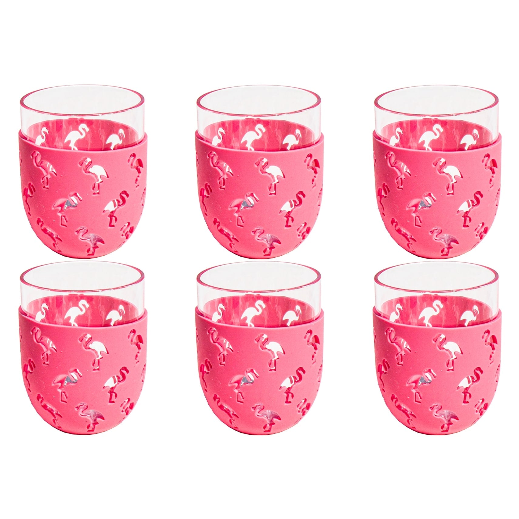 Abode Homewares Party Sleeve Flamingo Acrylic Stemless Wine Glass Pink 15.5 Oz Set Of 6