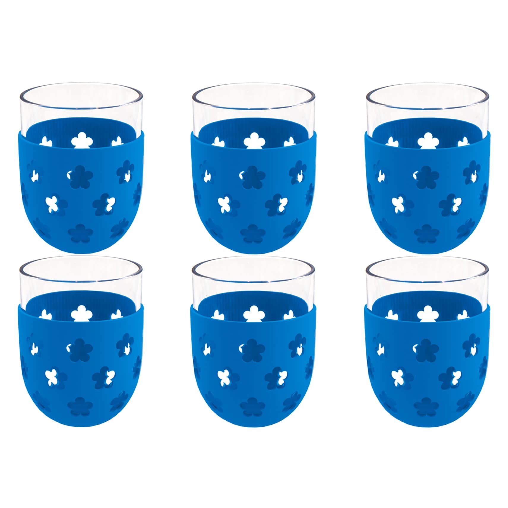 Abode Homewares Party Sleeve Flower Acrylic Stemless Wine Glass Blue 15.5 Oz Set Of 6
