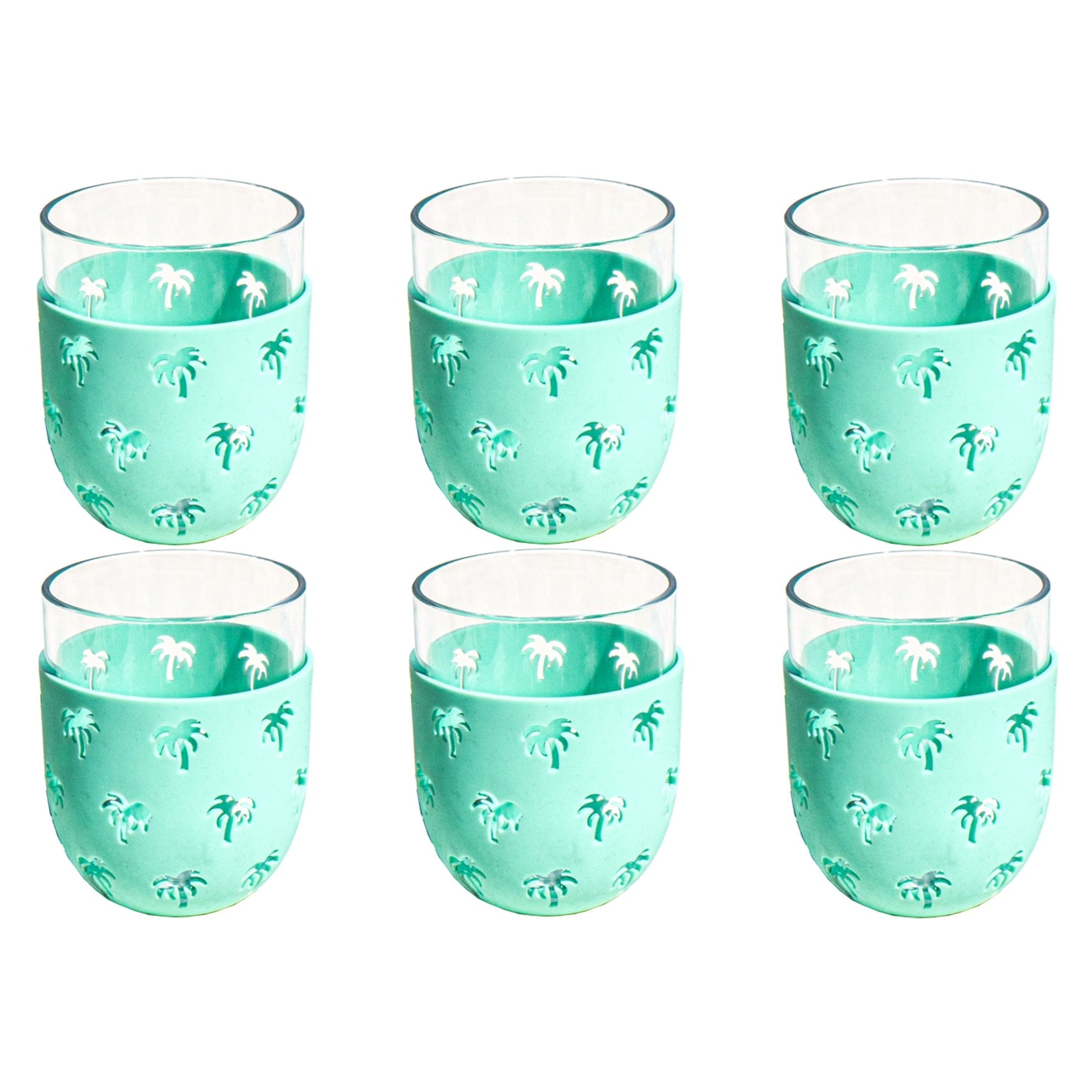 Abode Homewares Party Sleeve Palm Acrylic Stemless Wine Glass Teal 15.5 Oz Set Of 6