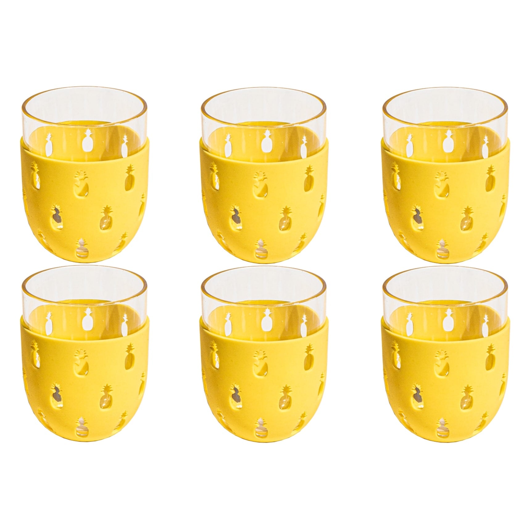 Abode Homewares Party Sleeve Pineapple Acrylic Stemless Wine Glass Yellow 15.5 Oz Set Of 6