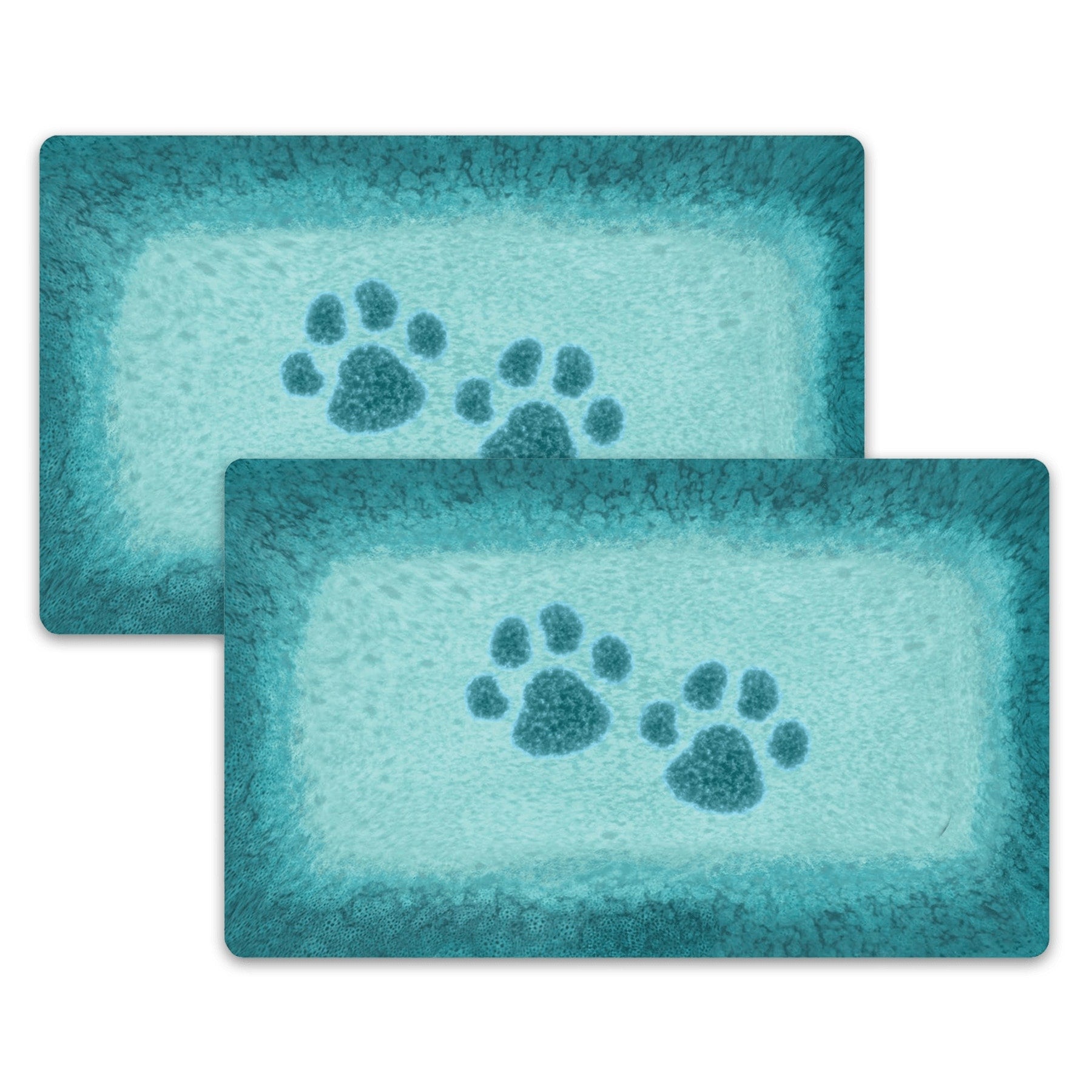Abode Homewares Paw Print Reactive Melamine Pet Feeding Placemat 19 X 11.5 Teal Set Of 2