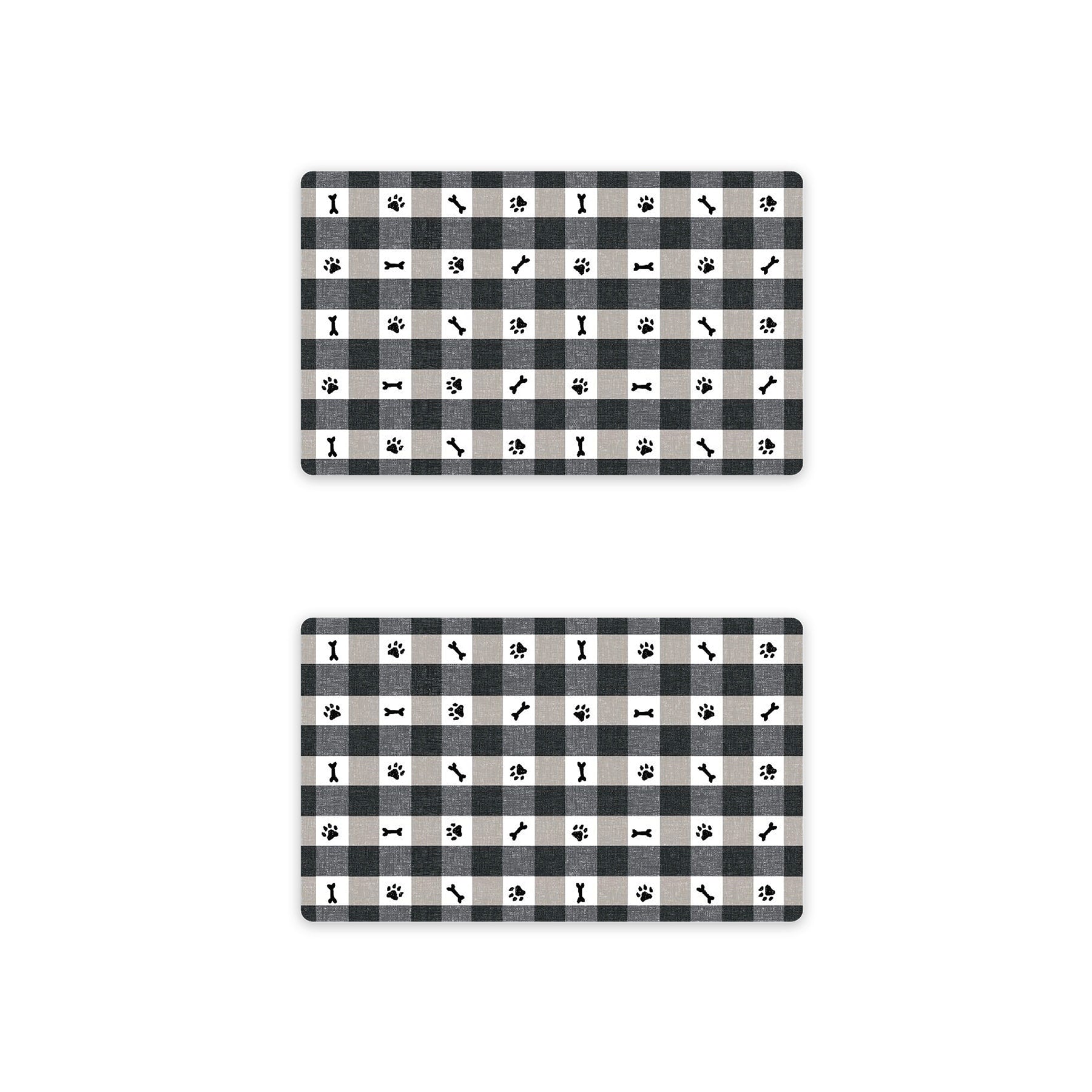 Abode Homewares Pet Paws Check Melamine Pet Feeding Placemat 19 X 11.5 Black Set Of 2