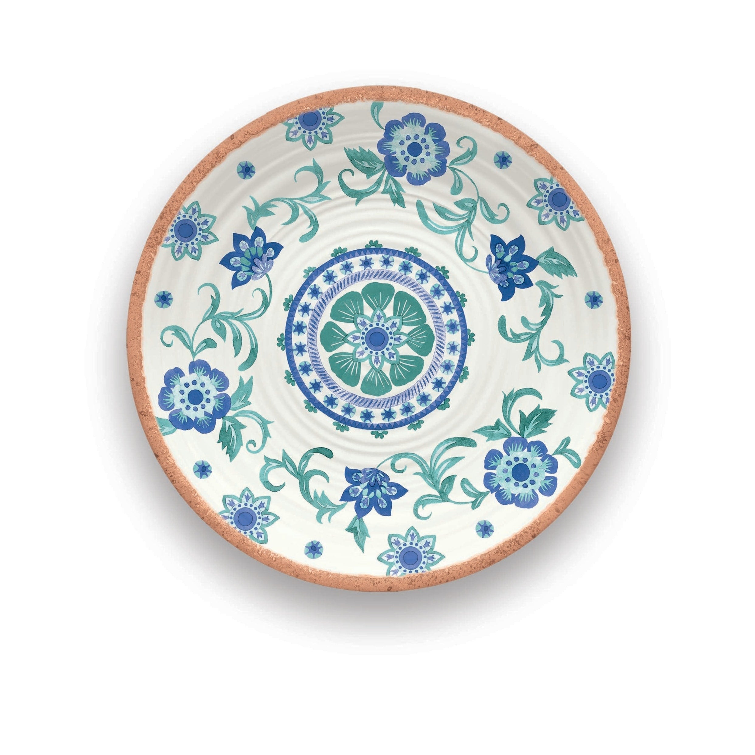 Abode Homewares Rio Turquoise Melamine Floral Round Serving Platter Multicolor 14