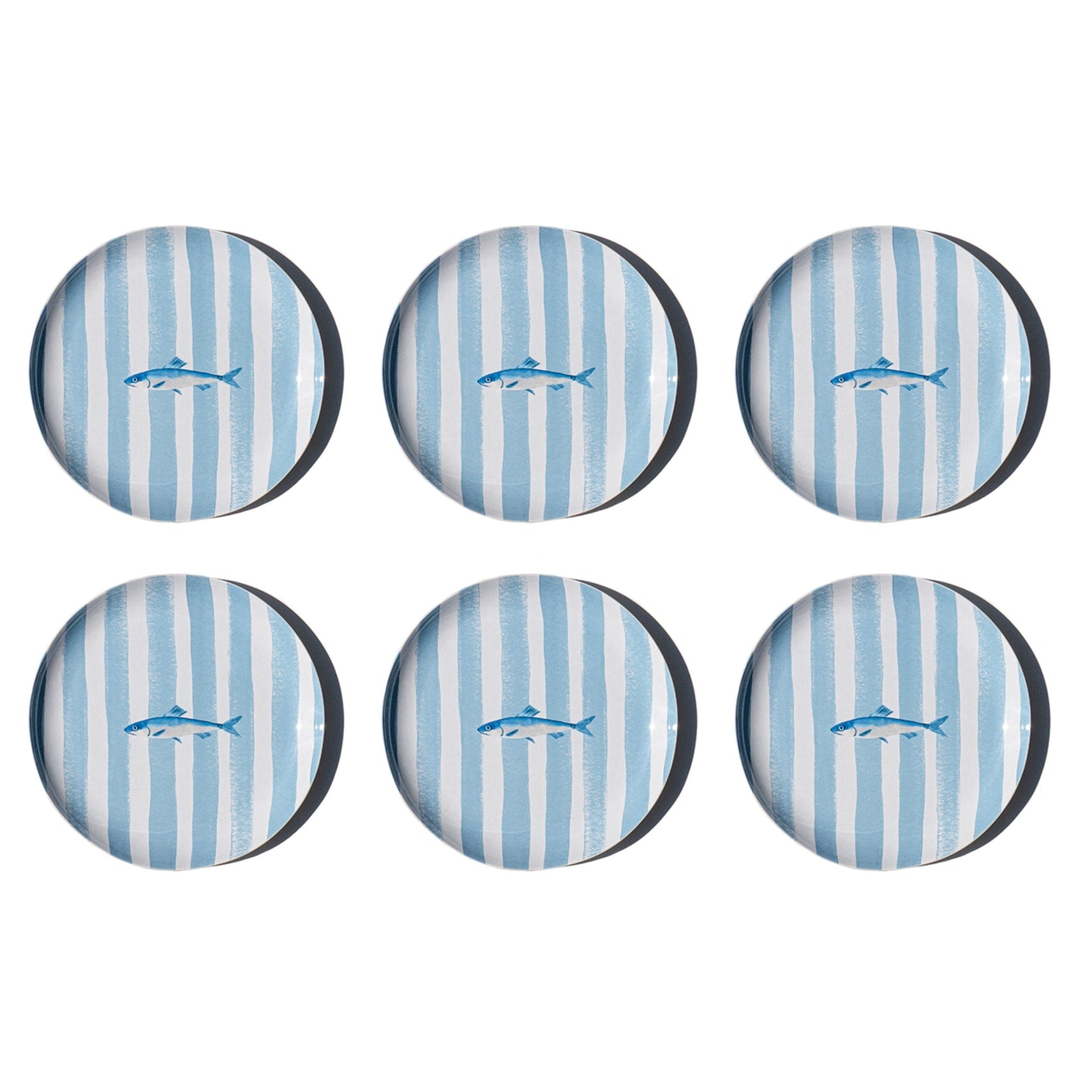 Abode Homewares Sardinia Newwave Melamine Stripe Salad Plate Blue 8.5 Set Of 6