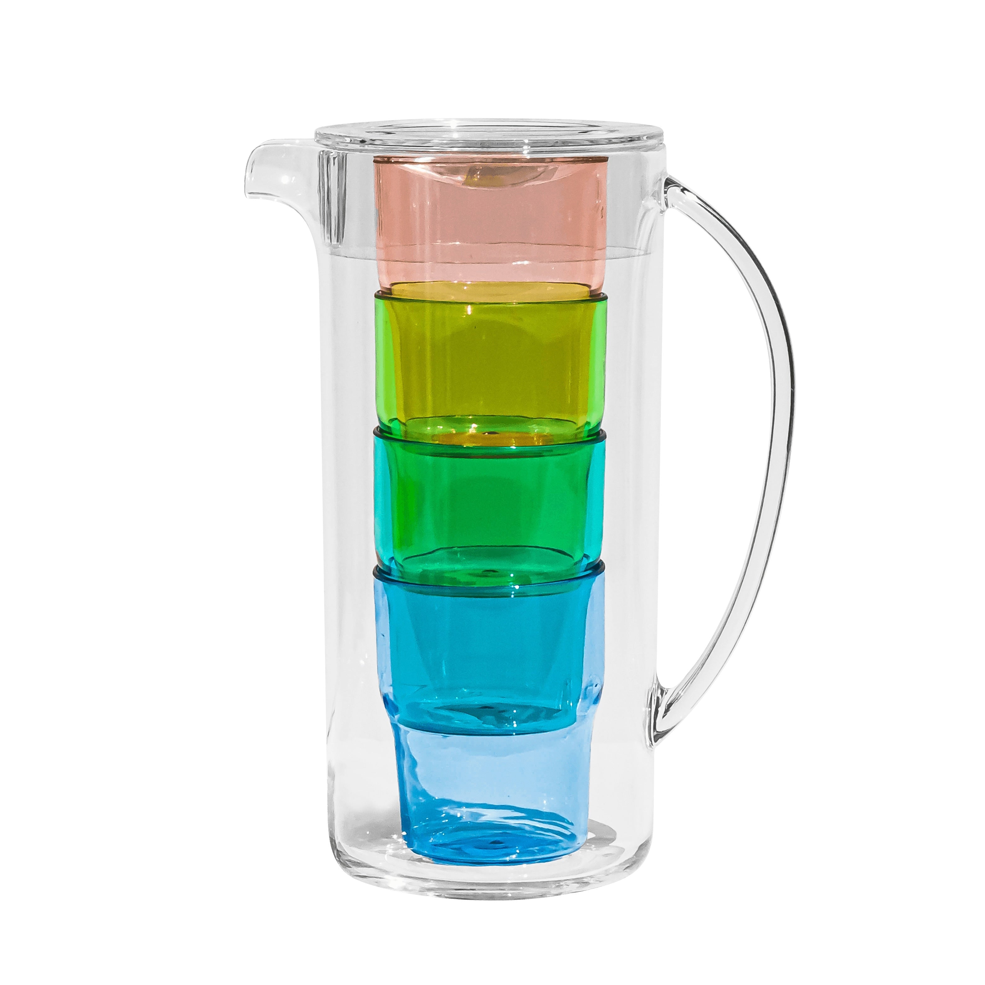 Abode Homewares Simple Acrylic Stacked Nested Pitcher With Lid Glasses Set Multicolor Blues Set Of 6